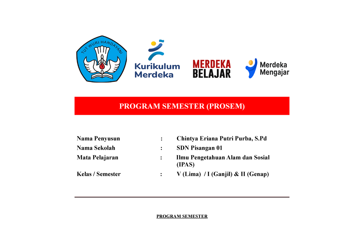 Promes 1 IPAS - PROGRAM SEMESTER (PROSEM) Nama Penyusun : Chintya ...