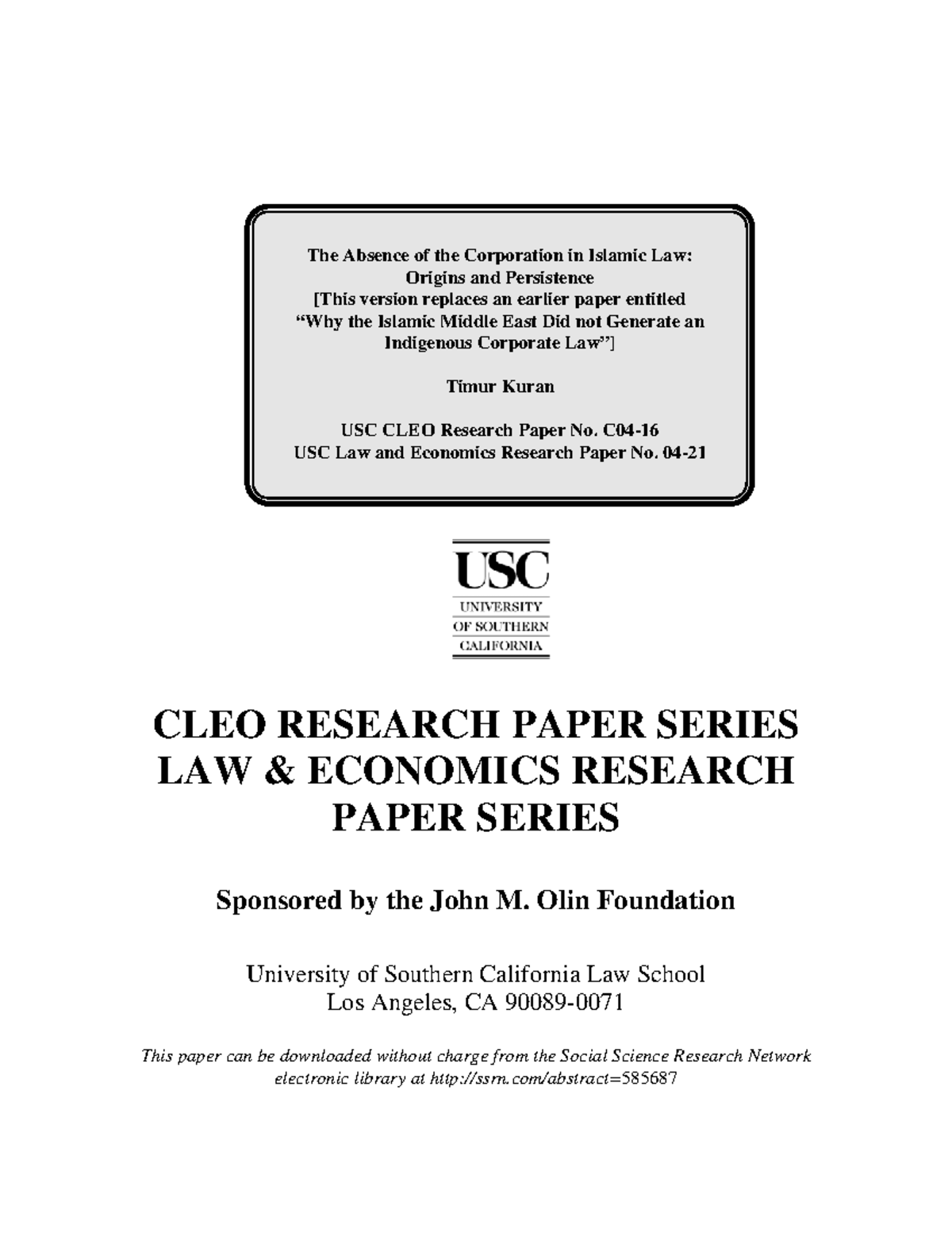 CorporationinIslamic Law The Absence of the Corporation in Islamic