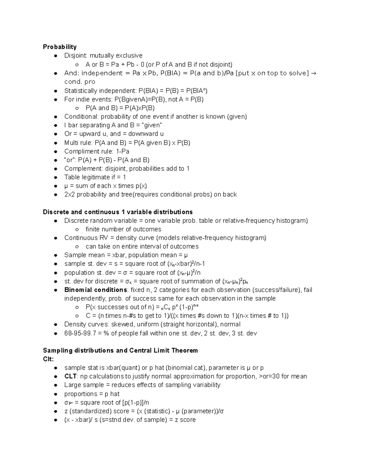 Stats Midterm 2 - Exam 2 study guide and notes - Probability Disjoint ...