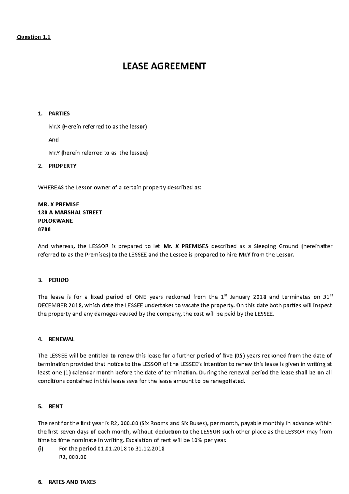 GNT Lease - Question 1. LEASE AGREEMENT 1. PARTIES Mr (Herein referred ...