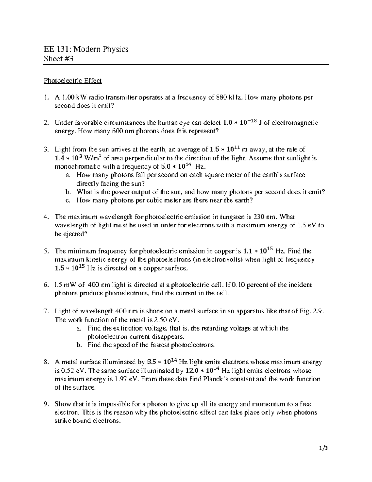 Sheet 3 relativity Summary Physics 1/ EE 131 Modern Physics Sheet