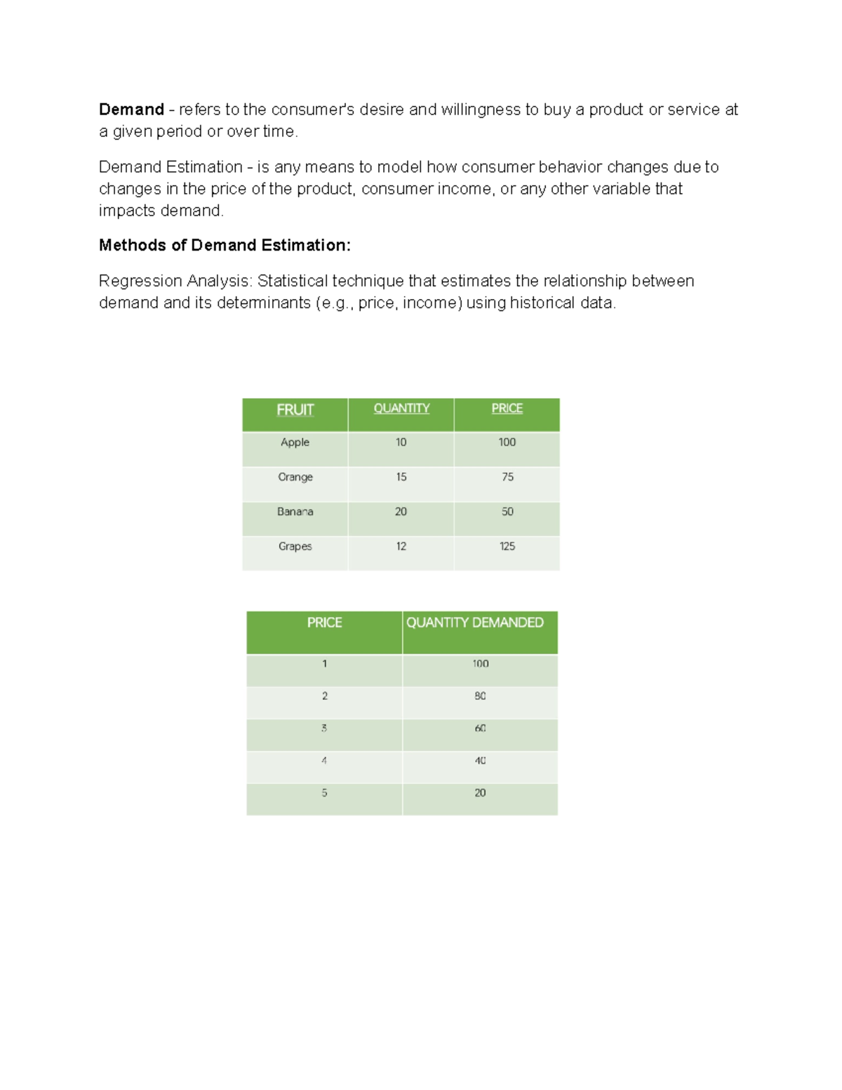 Chapter 4- Handout - Demand - refers to the consumer's desire and ...