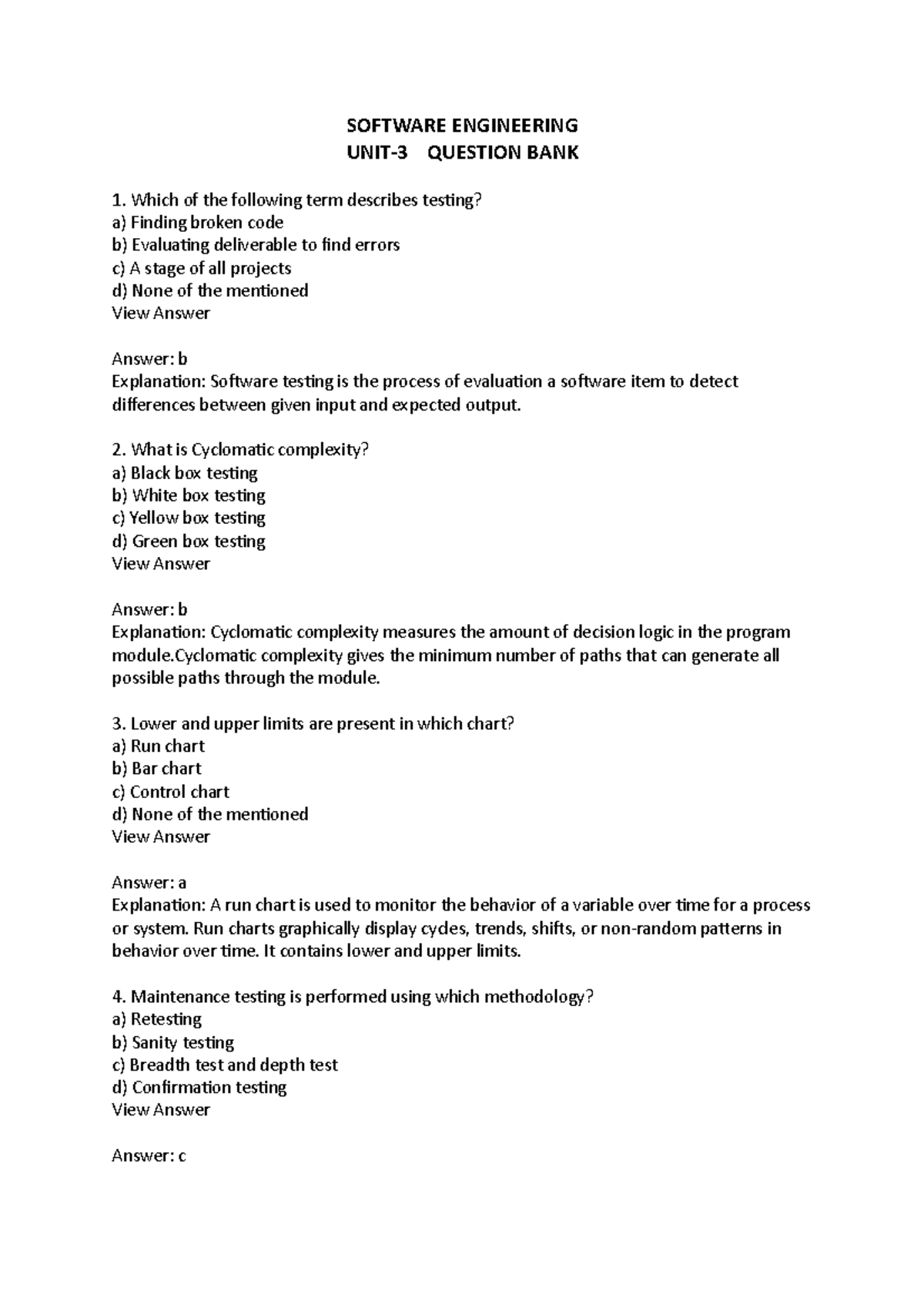 UNIT3 SE - SOFTWARE ENGINEERING UNIT-3 QUESTION BANK 1. Which of the ...