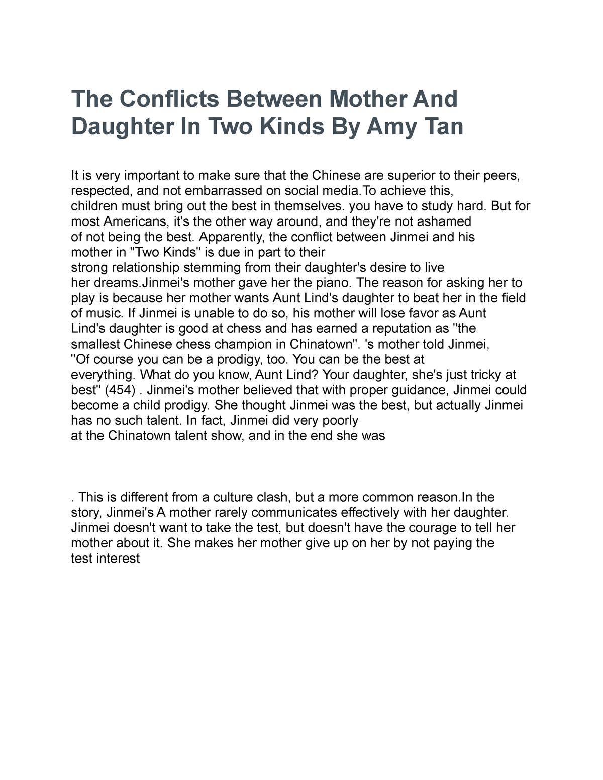 two kinds by amy tan quiz