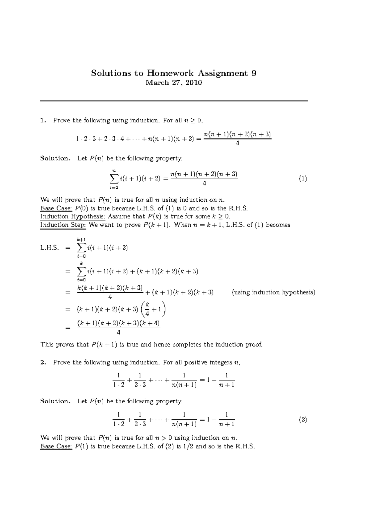 S9 - Homework solutions - Solutions to Homework Assignment 9 March 27 ...