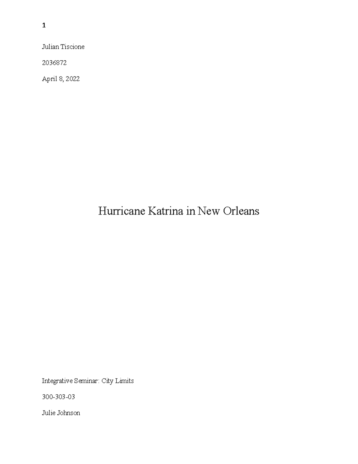 City Limits Final Essay Correction Julian Tiscione 2036872 April 8