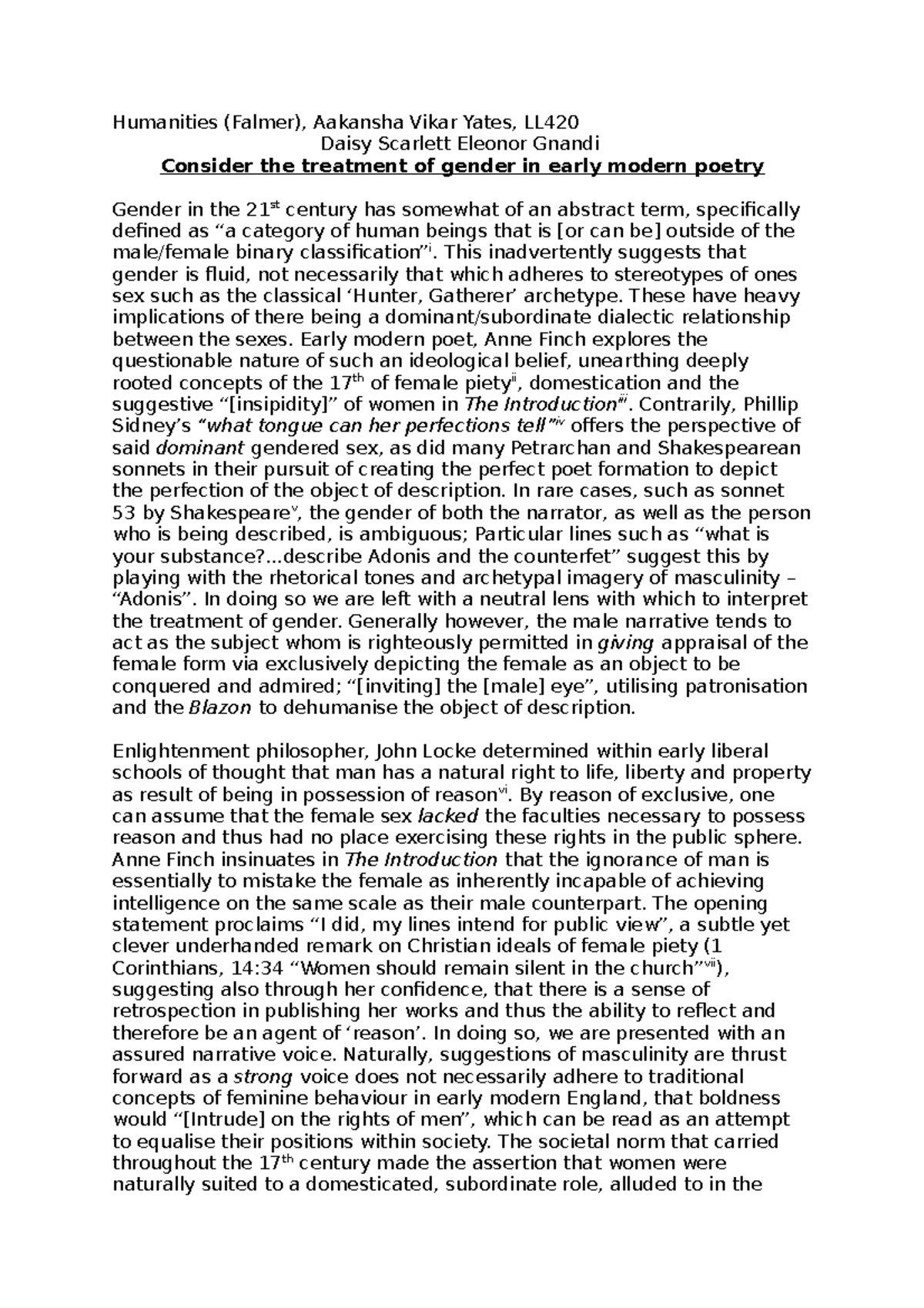 gender in early modern poetry Humanities (Falmer), Aakansha Vikar