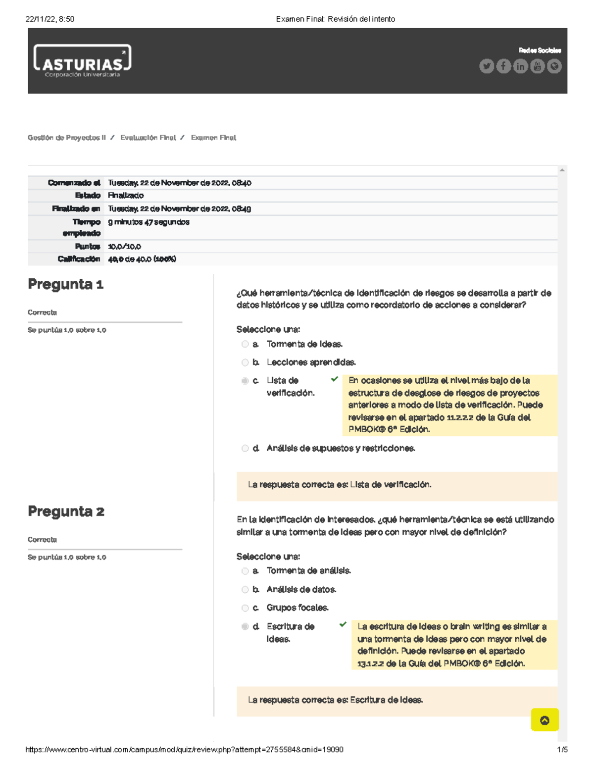 Examen Final Revisión Del Intento - Redes Sociales Gestión De Proyectos ...