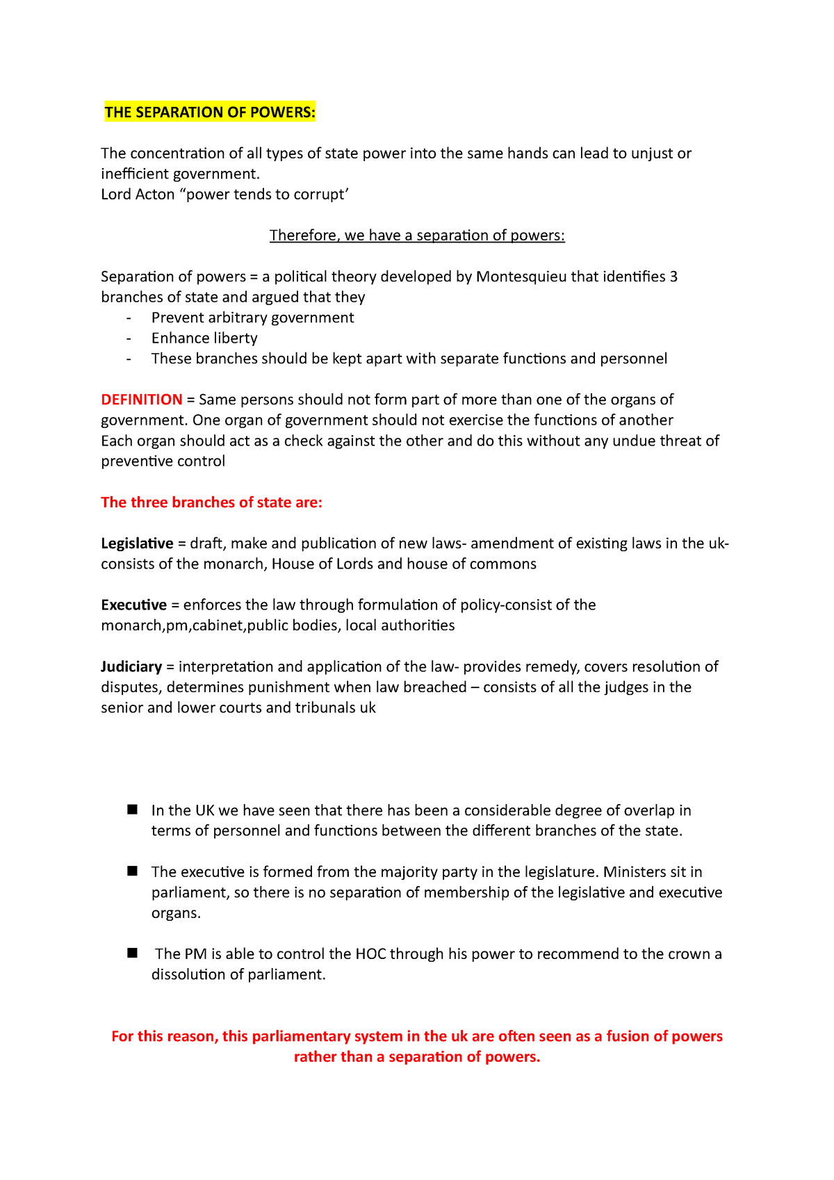 separation of powers essay studocu