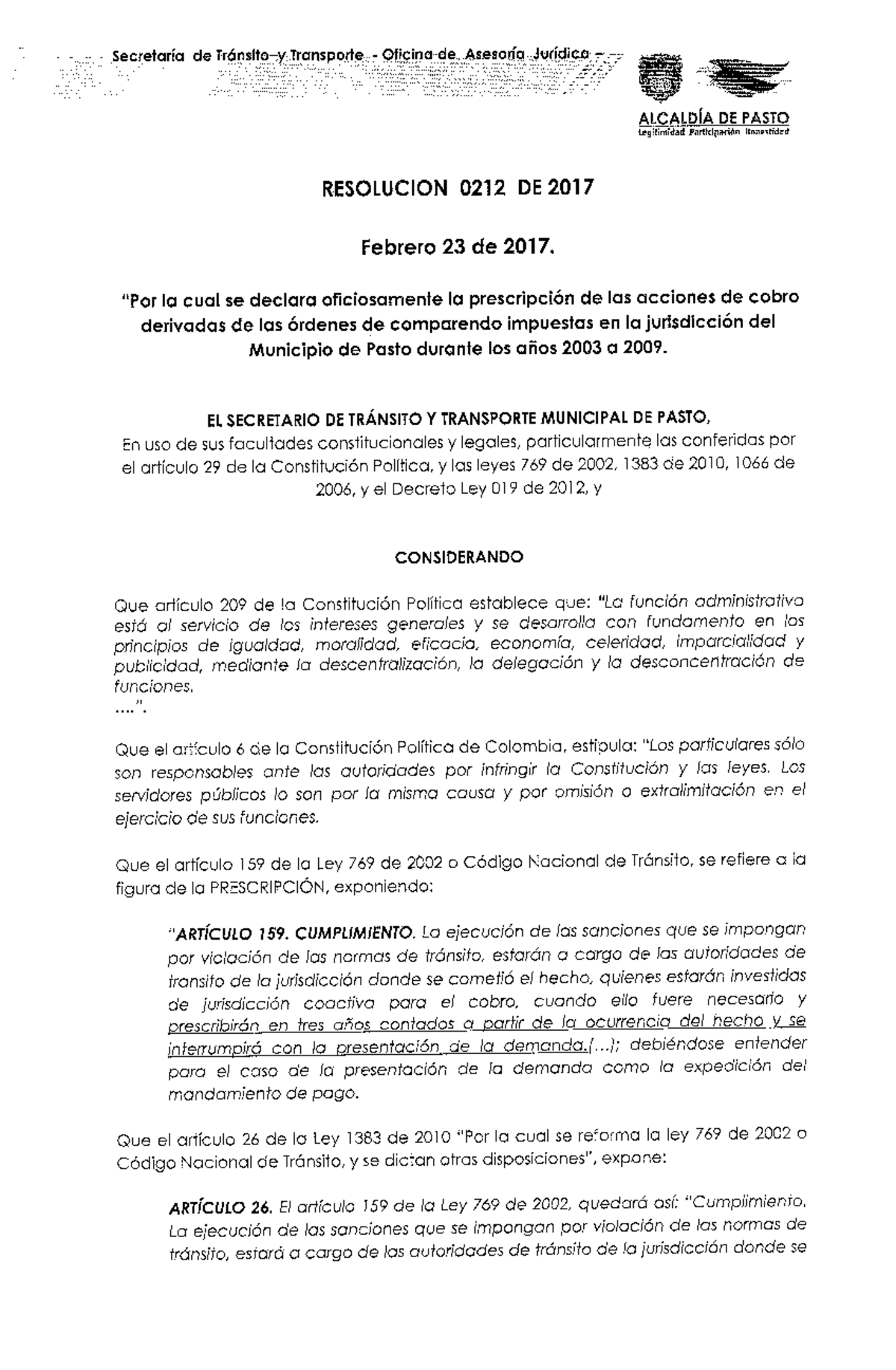 Res 0212 23 feb 2017 juridica sttm - Secretaría de Tránsito y ...