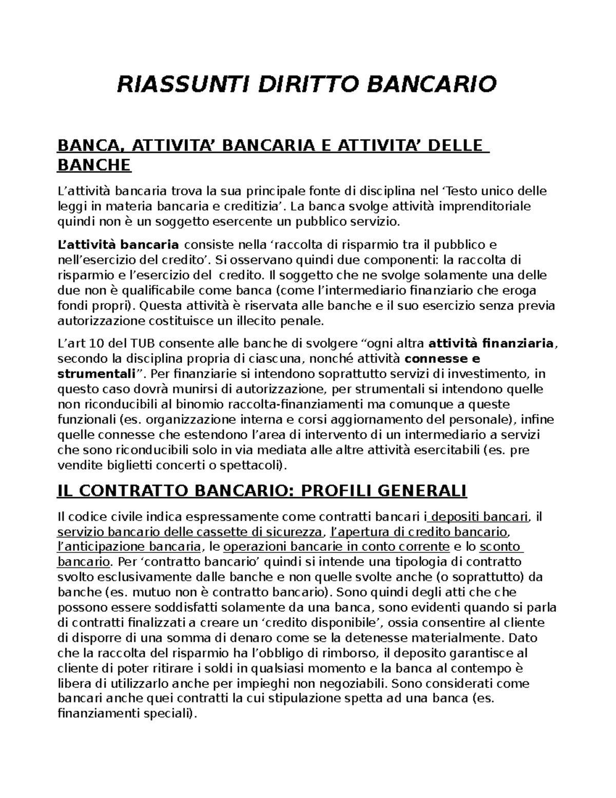 Diritto Bancario - Riassunti Libro - RIASSUNTI DIRITTO BANCARIO BANCA ...