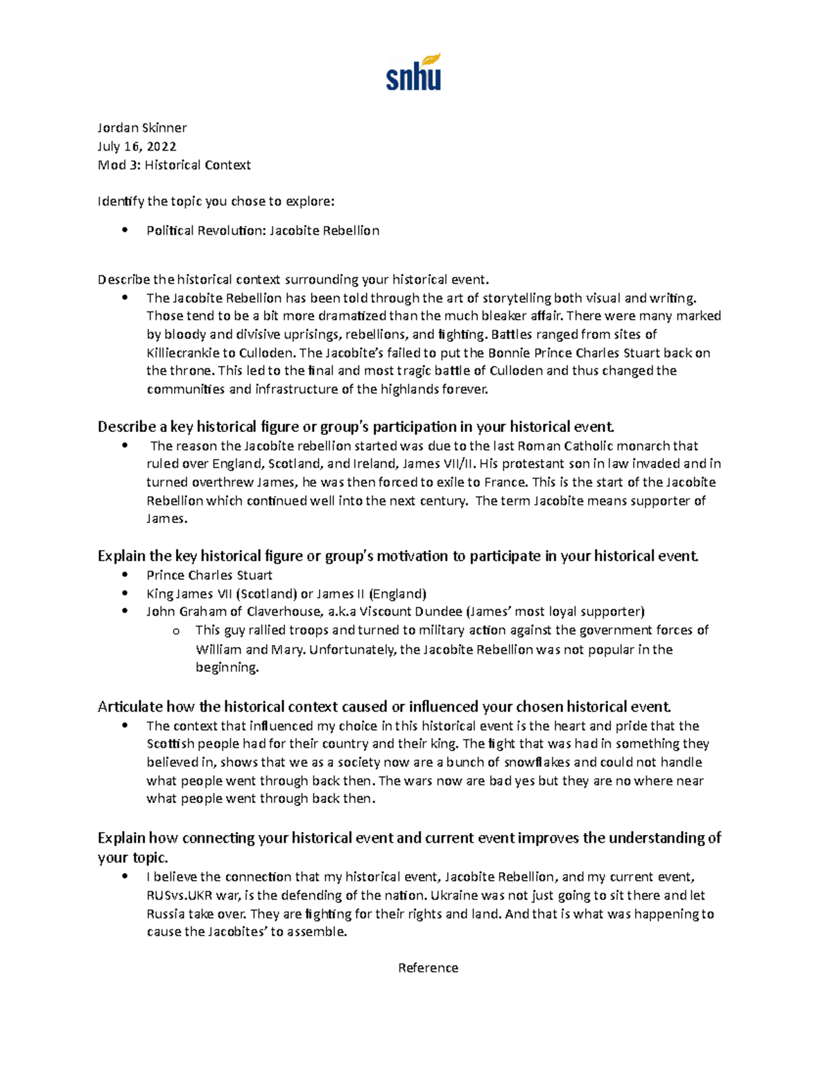 HIS 100 Module Three Activity Context Template - Jordan Skinner July 16 ...