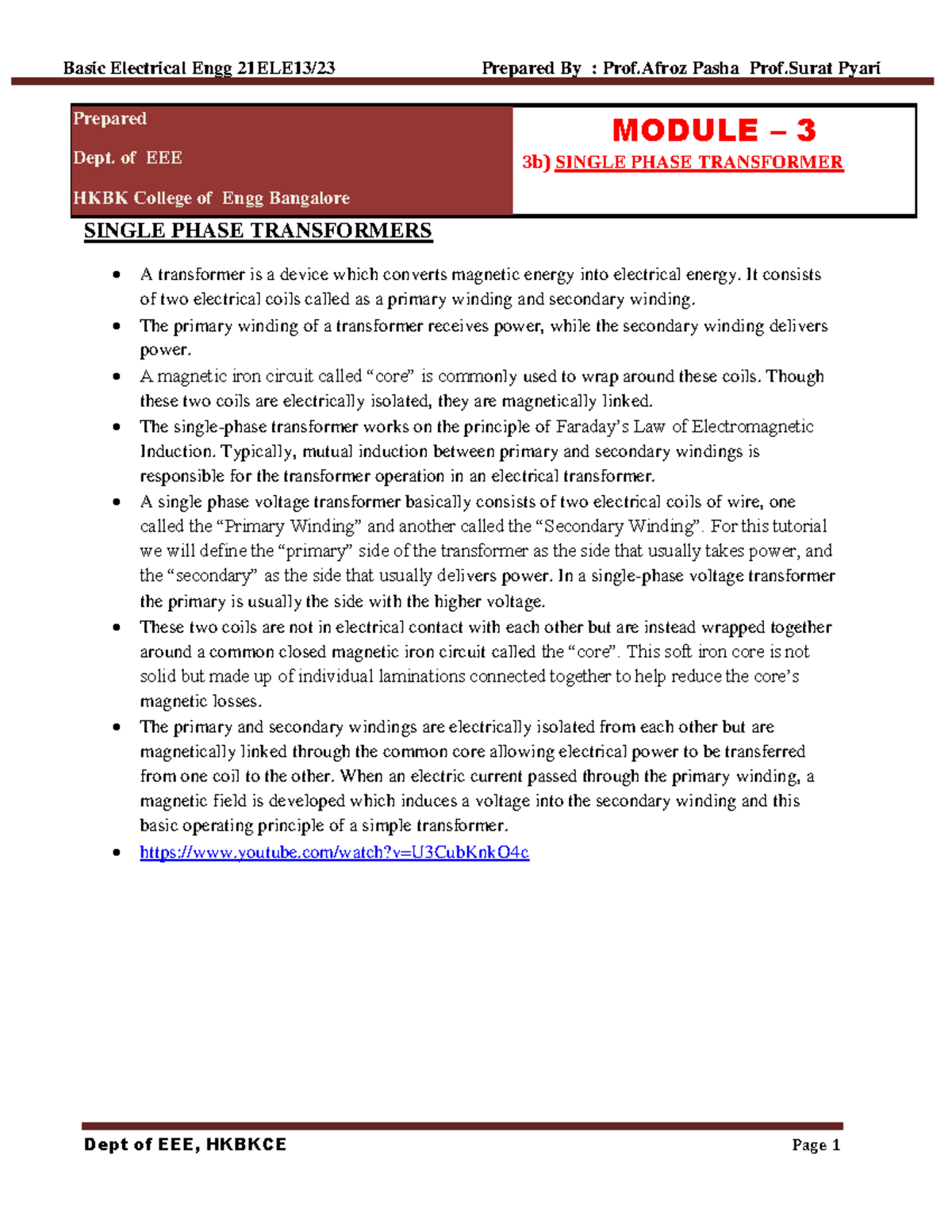 Module-3 Single Phase Transformers Notes - SINGLE PHASE TRANSFORMERS A ...