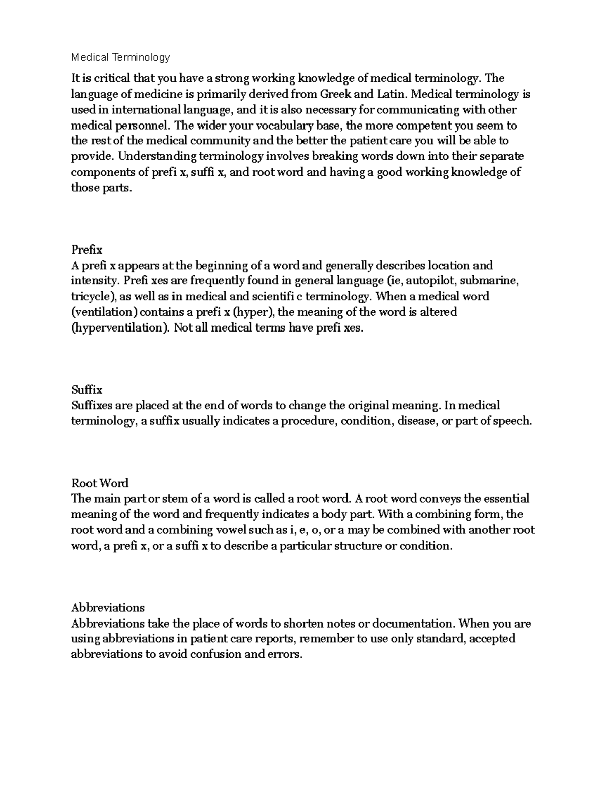 Medical Terminology young Medical Terminology It is critical that