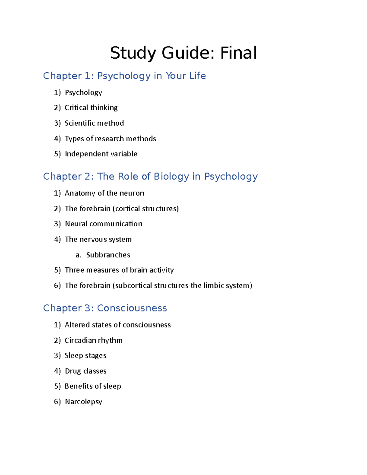 Study Guide Final - Study Guide: Final Chapter 1: Psychology In Your ...