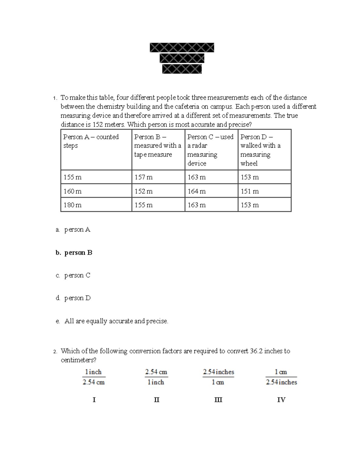 Practice questions chem101 - 1 make this table, four different people ...