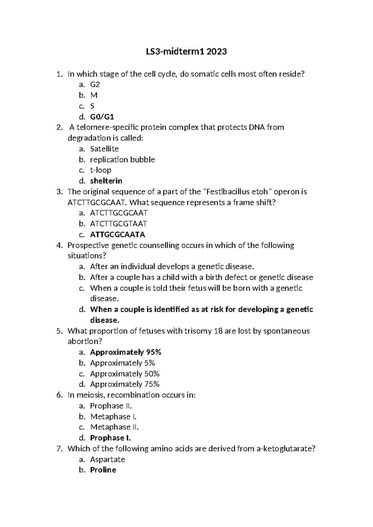 Midterm 1 - LS3-midterm1 2023 In which stage of the cell cycle, do ...