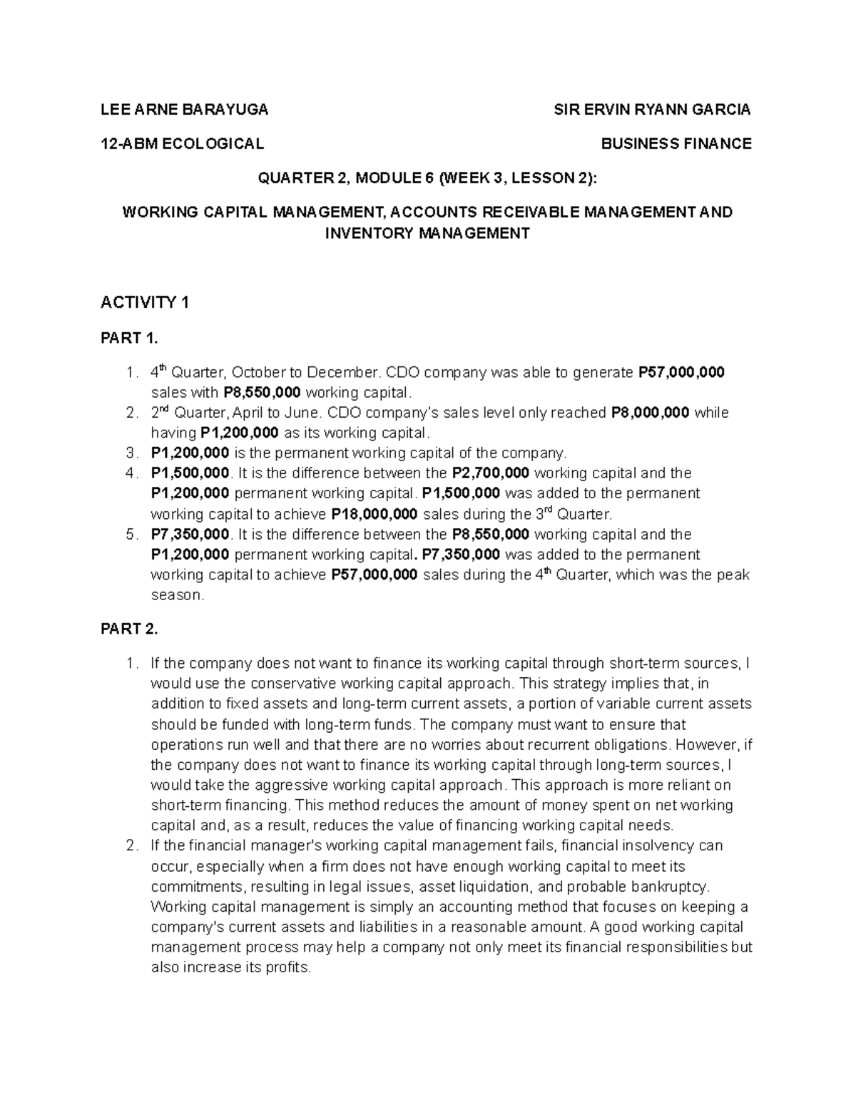 Business Finance Module 6 working capital management, accounts ...