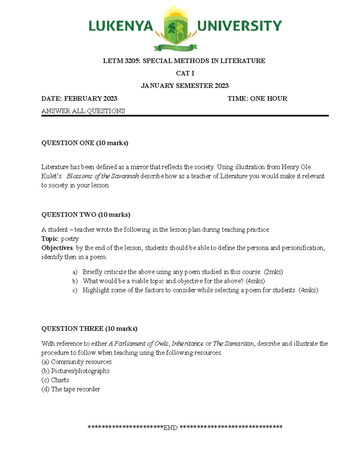 LETM 3205 Special Methods CAT 1 - LETM 3205: SPECIAL METHODS IN ...