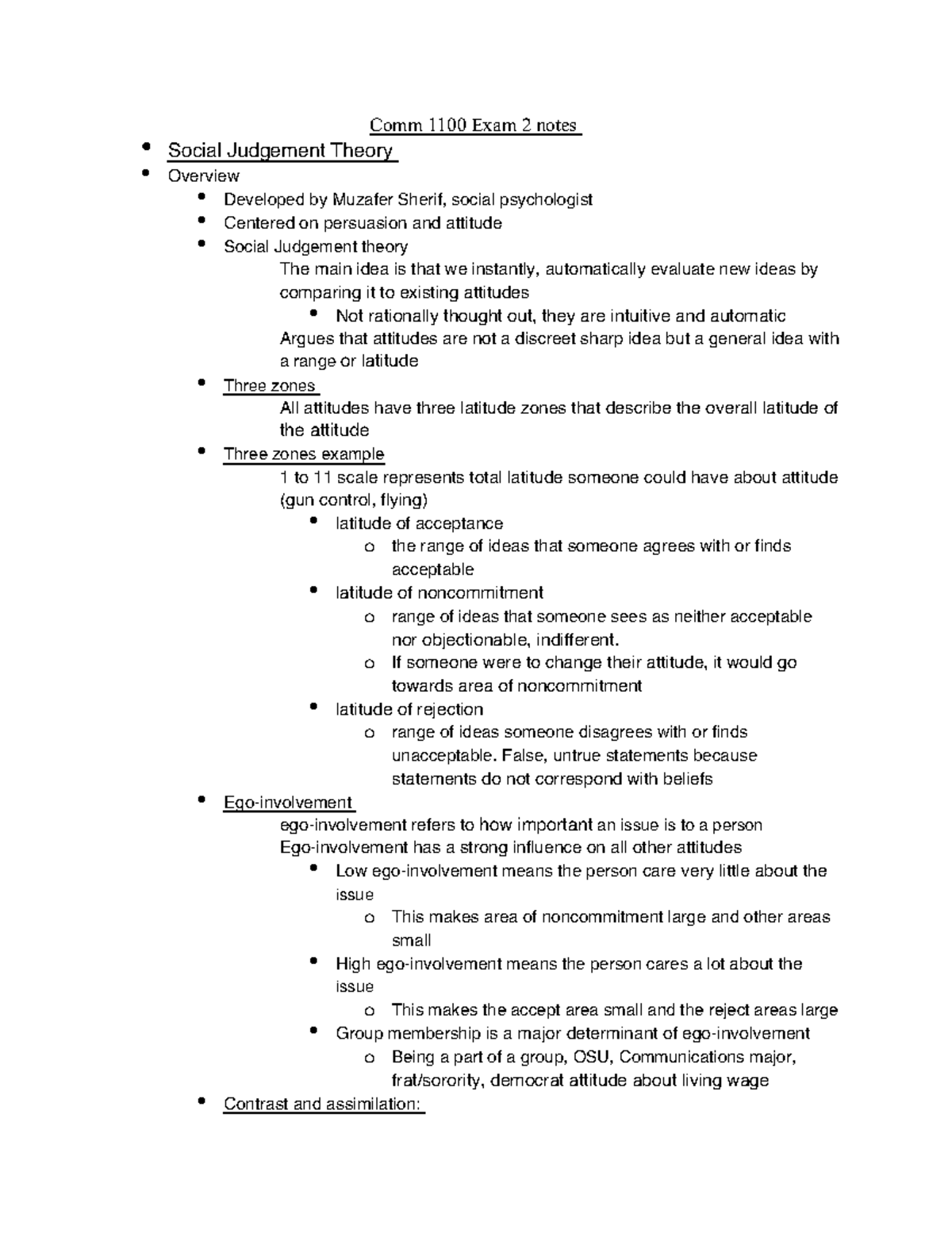 Comm 1100 Exam #2 Notes - Comm 1100 Exam 2 notes Social Judgement ...