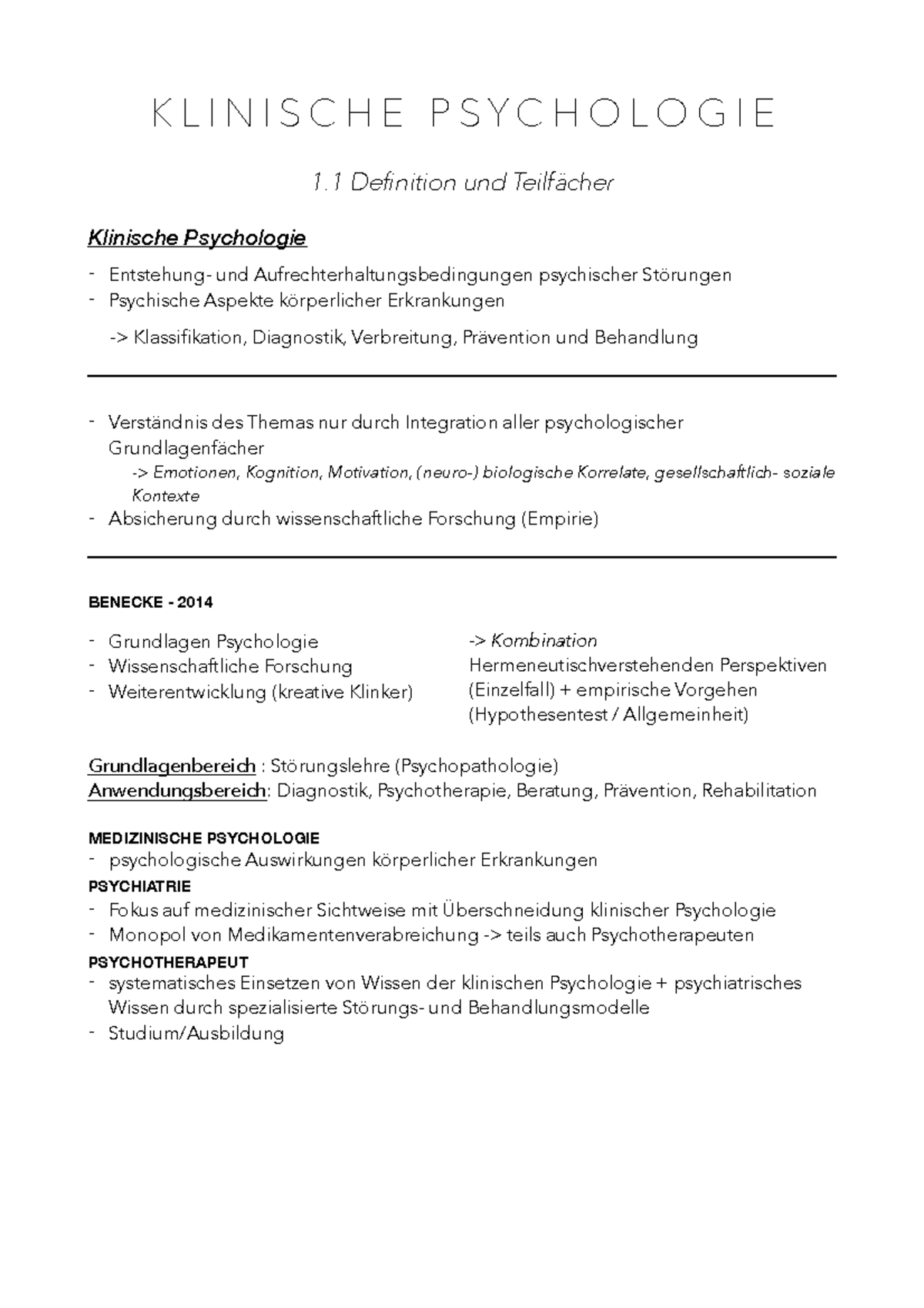 Zusammenfassung (PDF) K L I N I S C H E P S Y C H O L O G I E 1