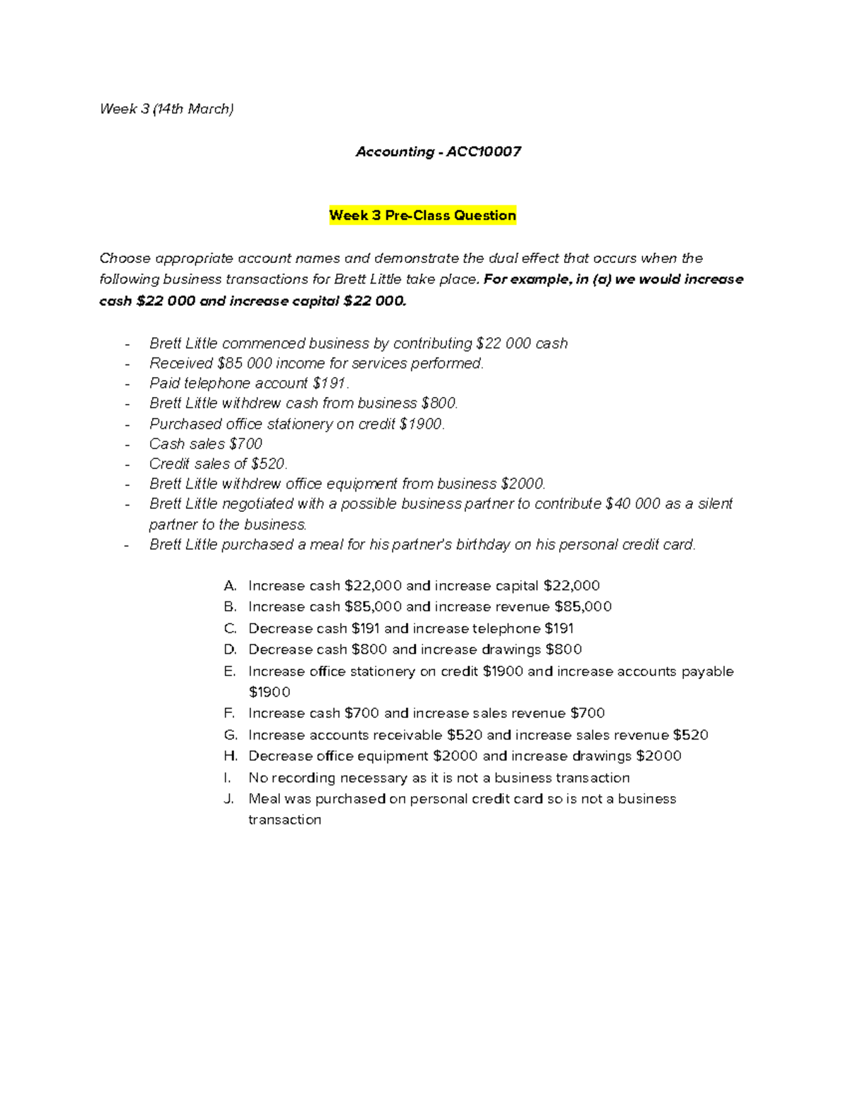 Week 3 (14th March) Pre class question - Week 3 (14th March) Accounting ...