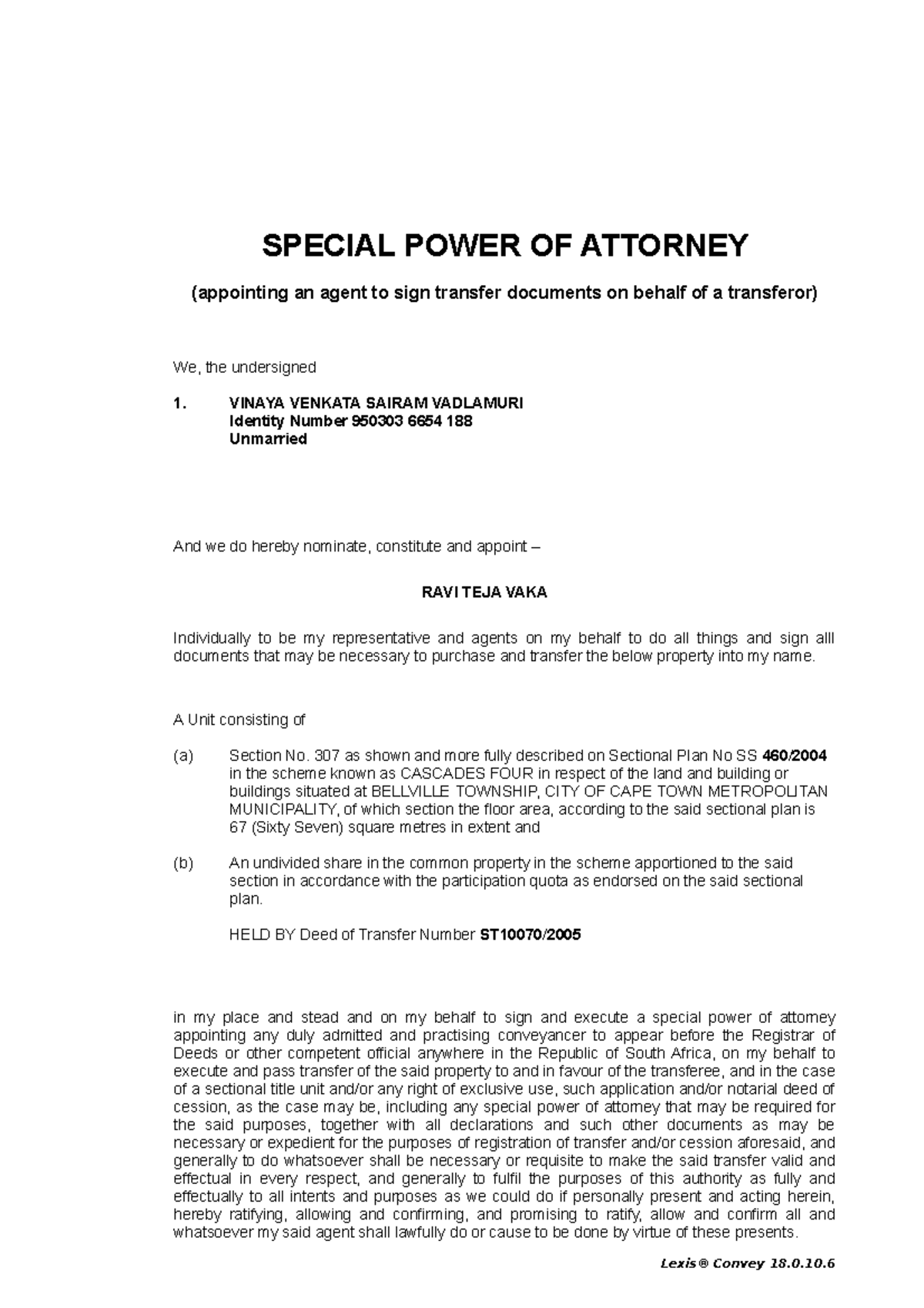 Special Power of Attorney 2 - SPECIAL POWER OF ATTORNEY (appointing an ...