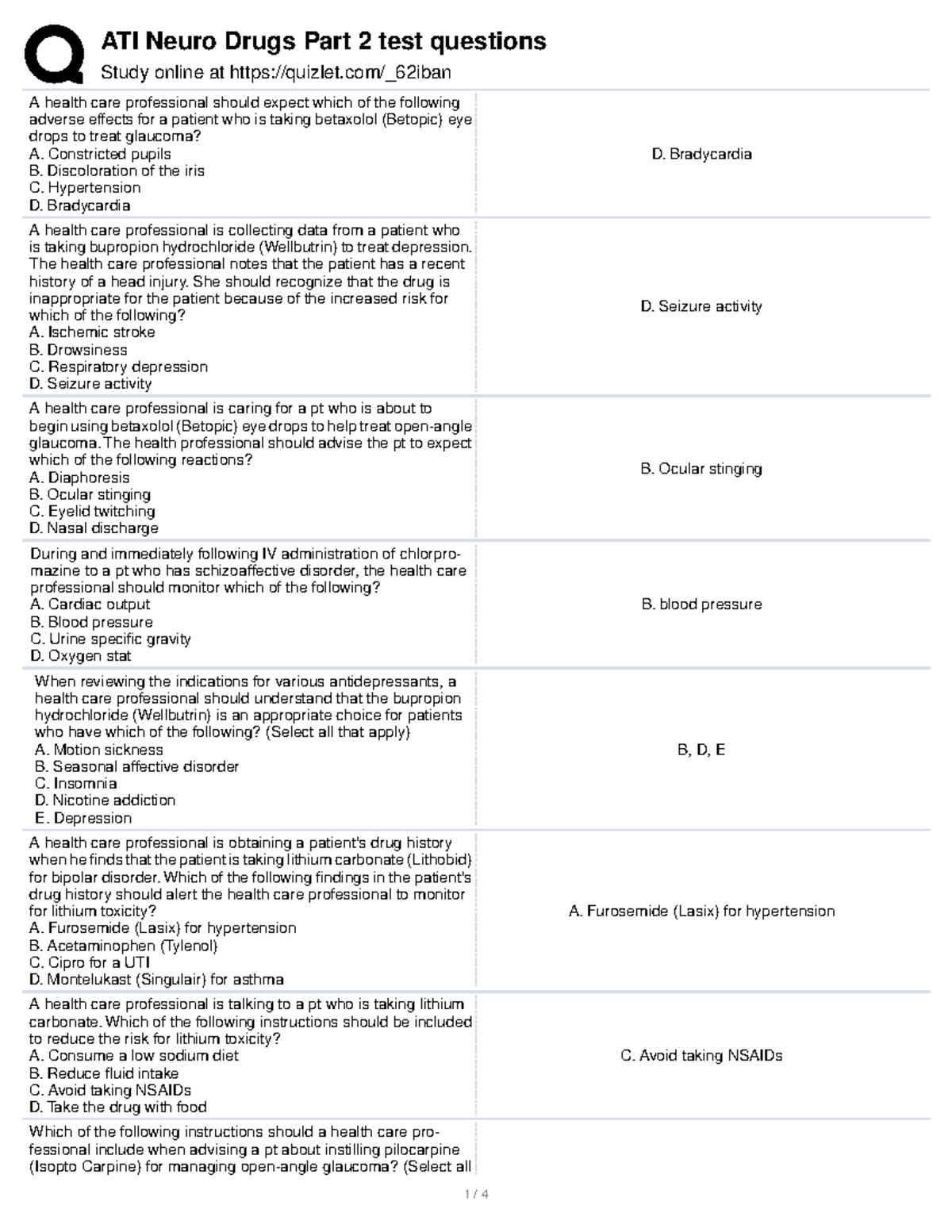 Neuro drugs part 2 quizlet - Studocu