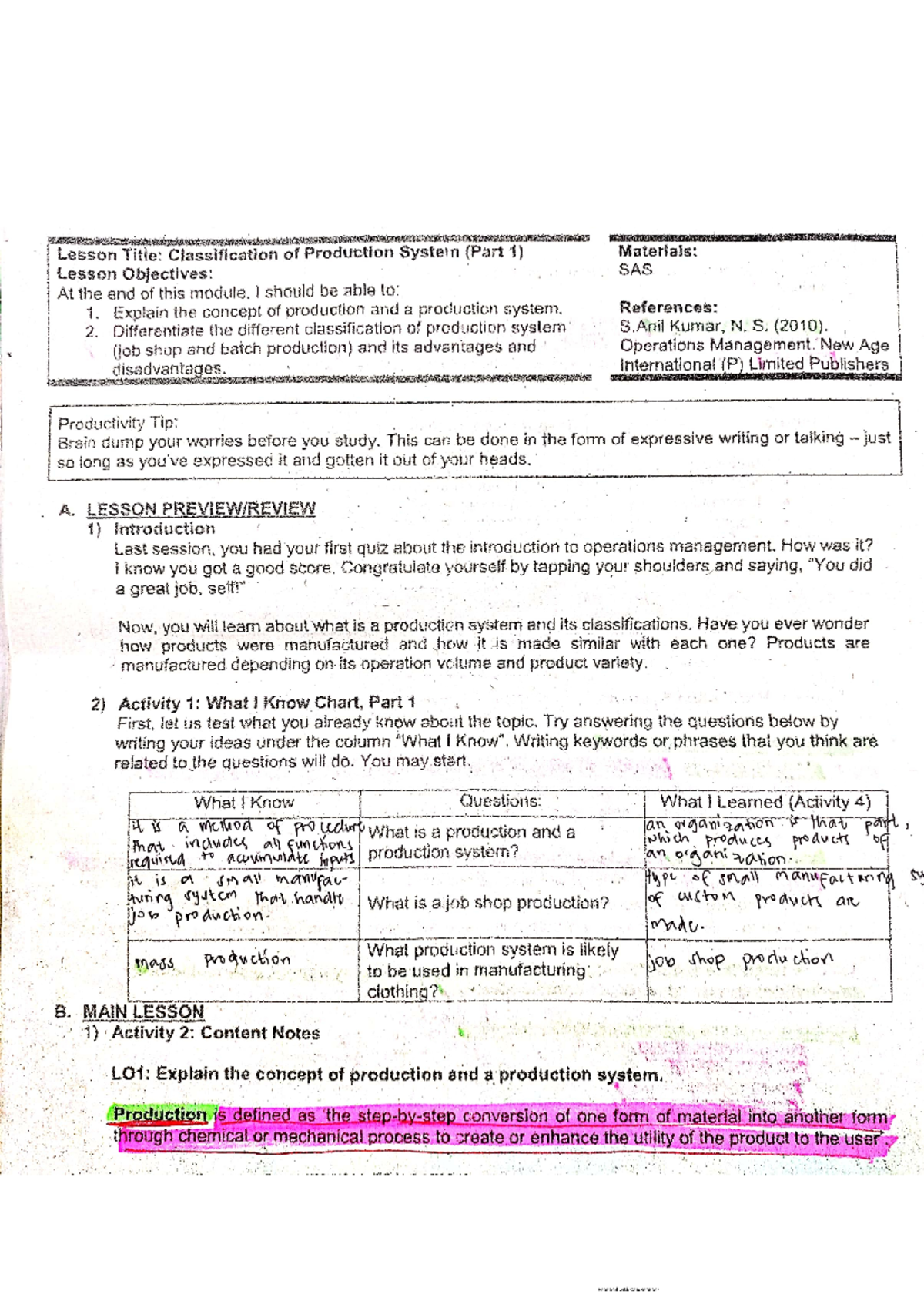 operation management - Studocu