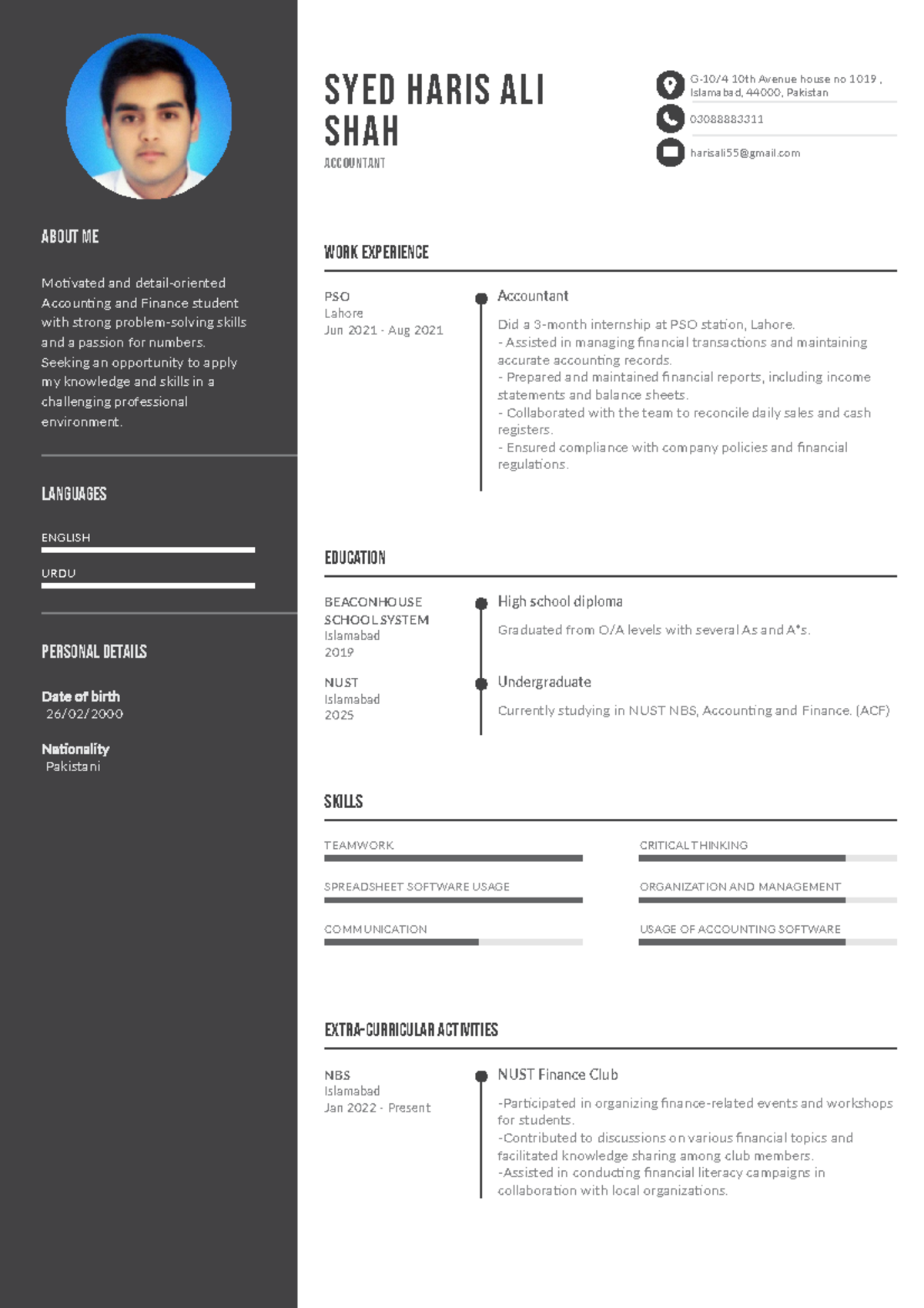 CV ACF - Notes - ABOUT ME Movated and detail-oriented Accounng and ...