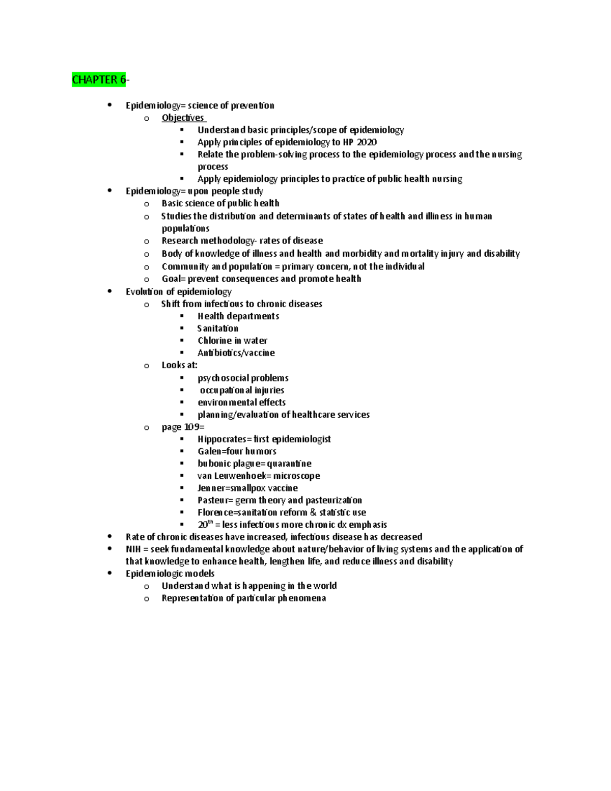 Community Health Chapter 6-8 notes - CHAPTER 6- Epidemiology= science ...