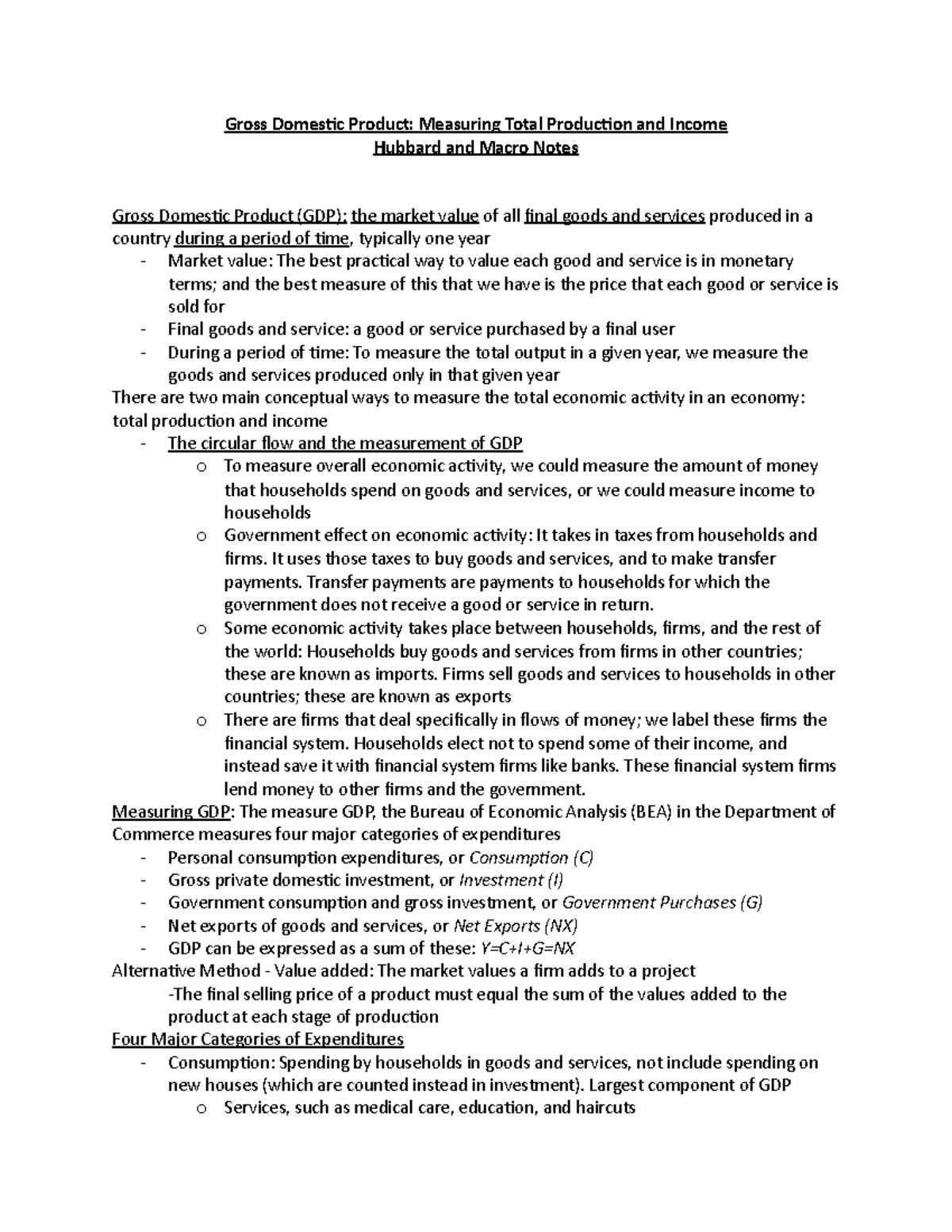 Gross Domestic Product- Measuring Total Production and Income - It uses ...