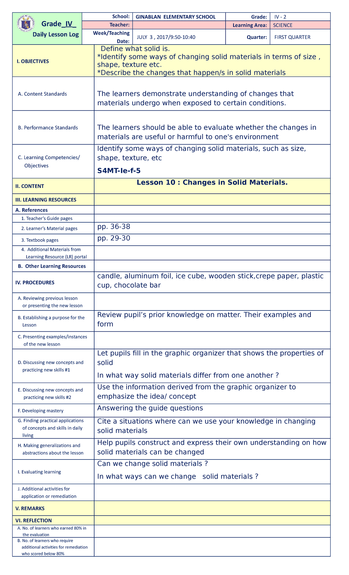 DLL Science W5 JULY 3-7 - EXAMPLE - Grade_IV_ Daily Lesson Log School ...