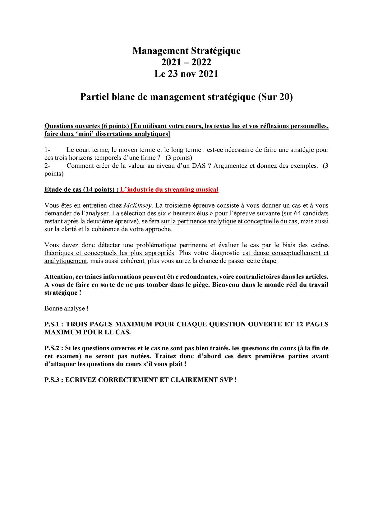 Sujet De Partiel De Management Stratégique - EM Lyon - Studocu