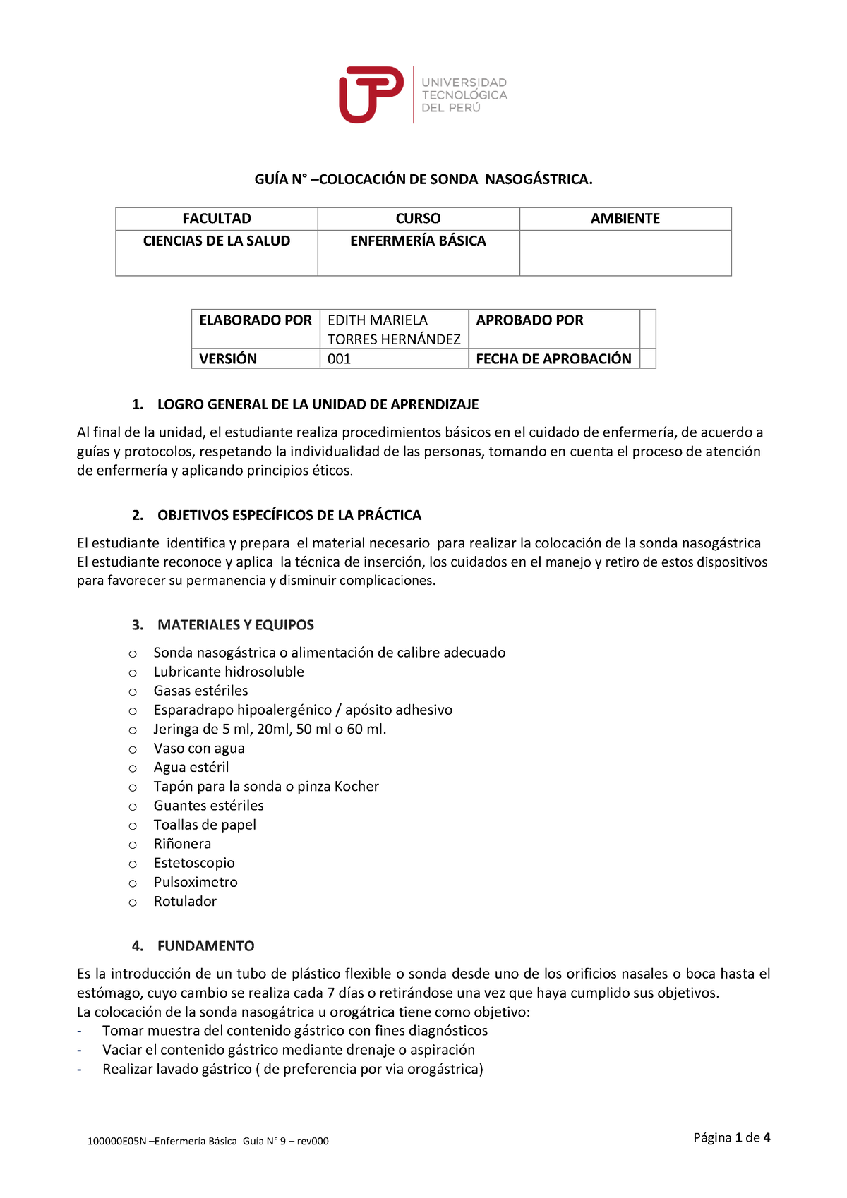 Gu A N Colocaci N De Sng Gu A N Colocacin De Sonda Nasogstrica Facultad Curso