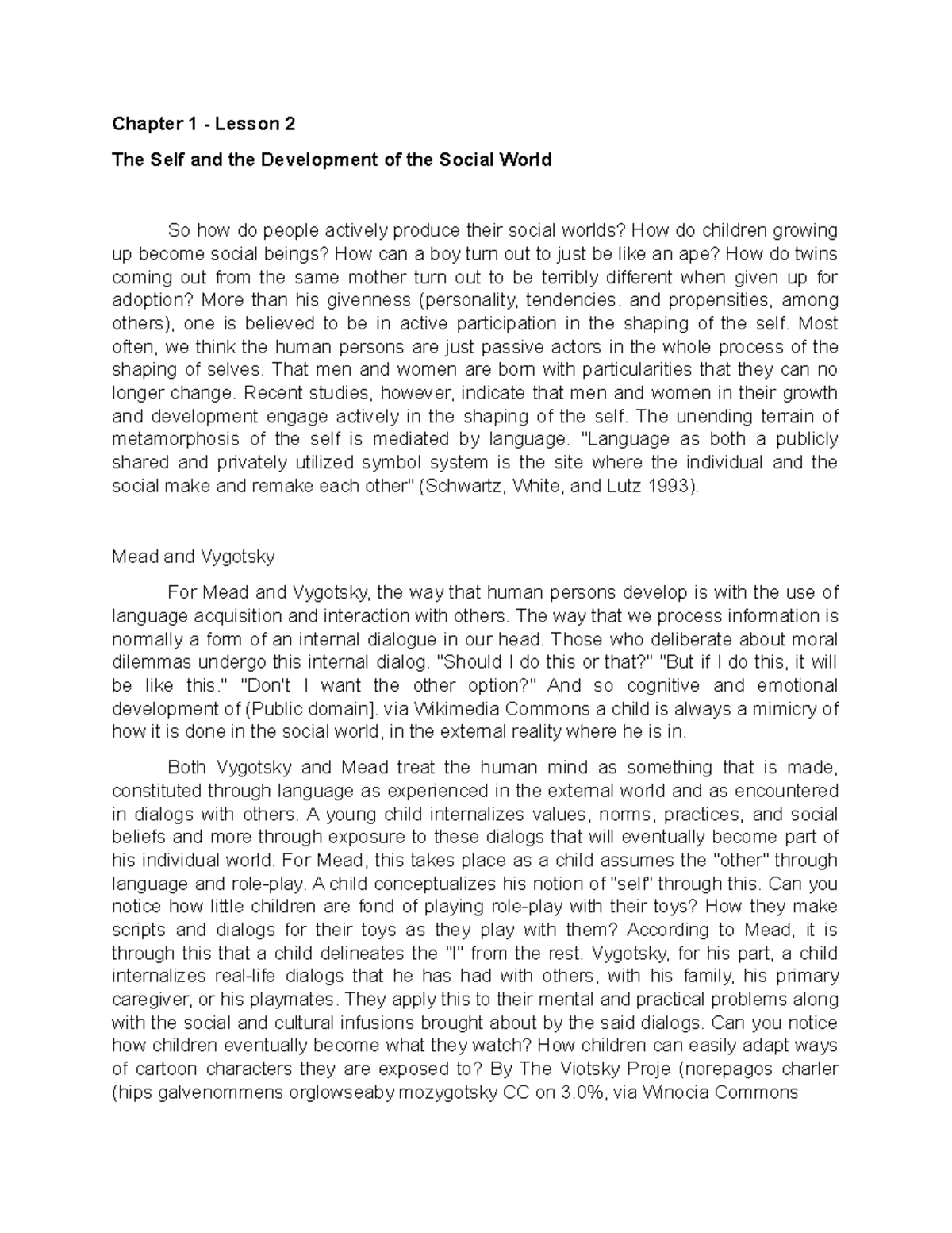 The Self and the Development of the Social World - and propensities ...