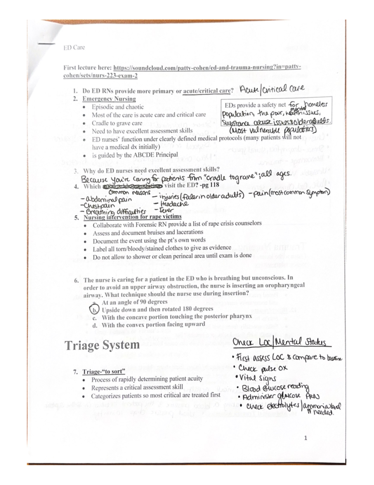 ED Care worksheet - NURS223 - Studocu