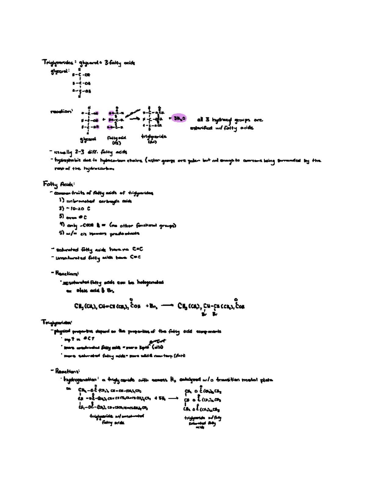 Chem 123 pre final notes - Triglycerides glycerolt 3 fattyacids ...