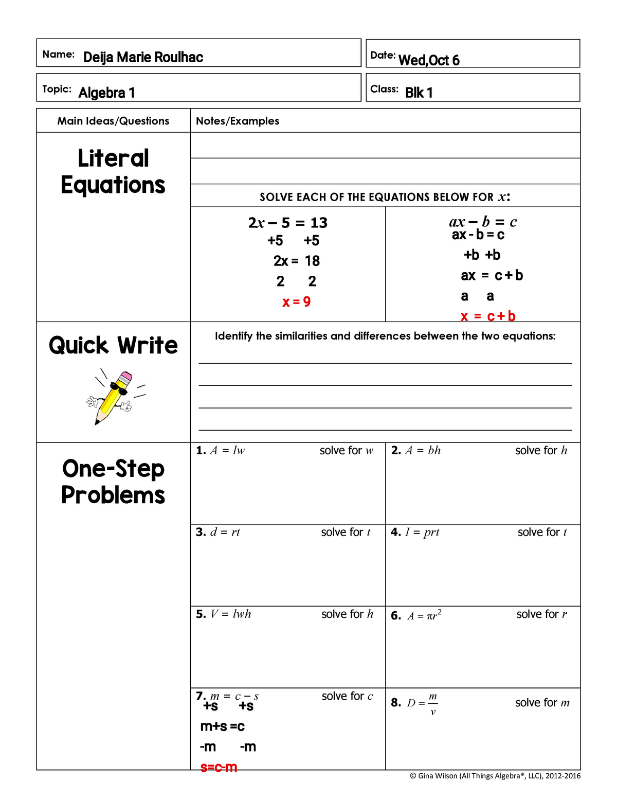 unit 2 homework 6 literal equations answer key