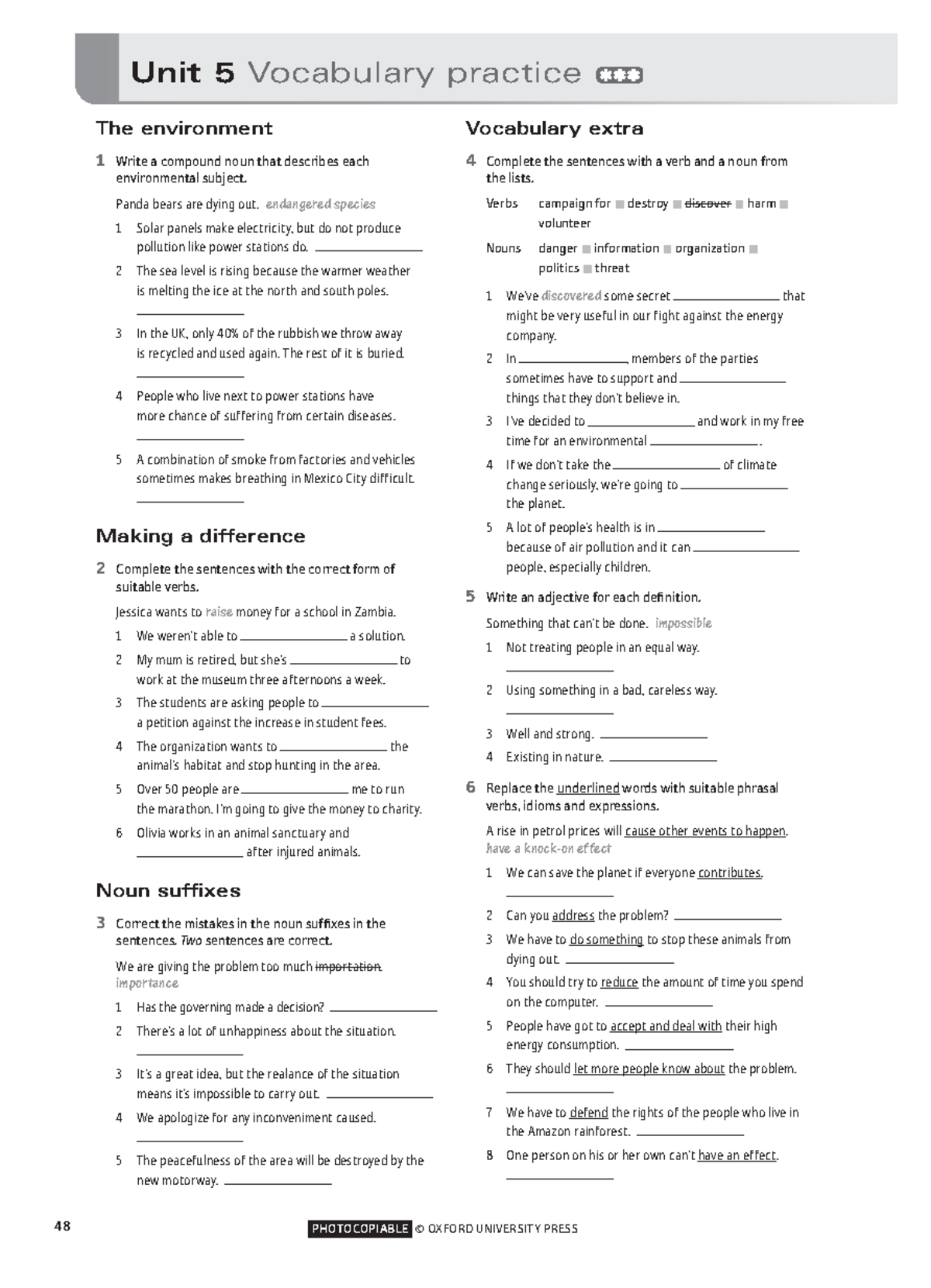 vocabulary unit 5 3star - Unit 5 Vocabulary practice PHOTOCOPIABLE ...