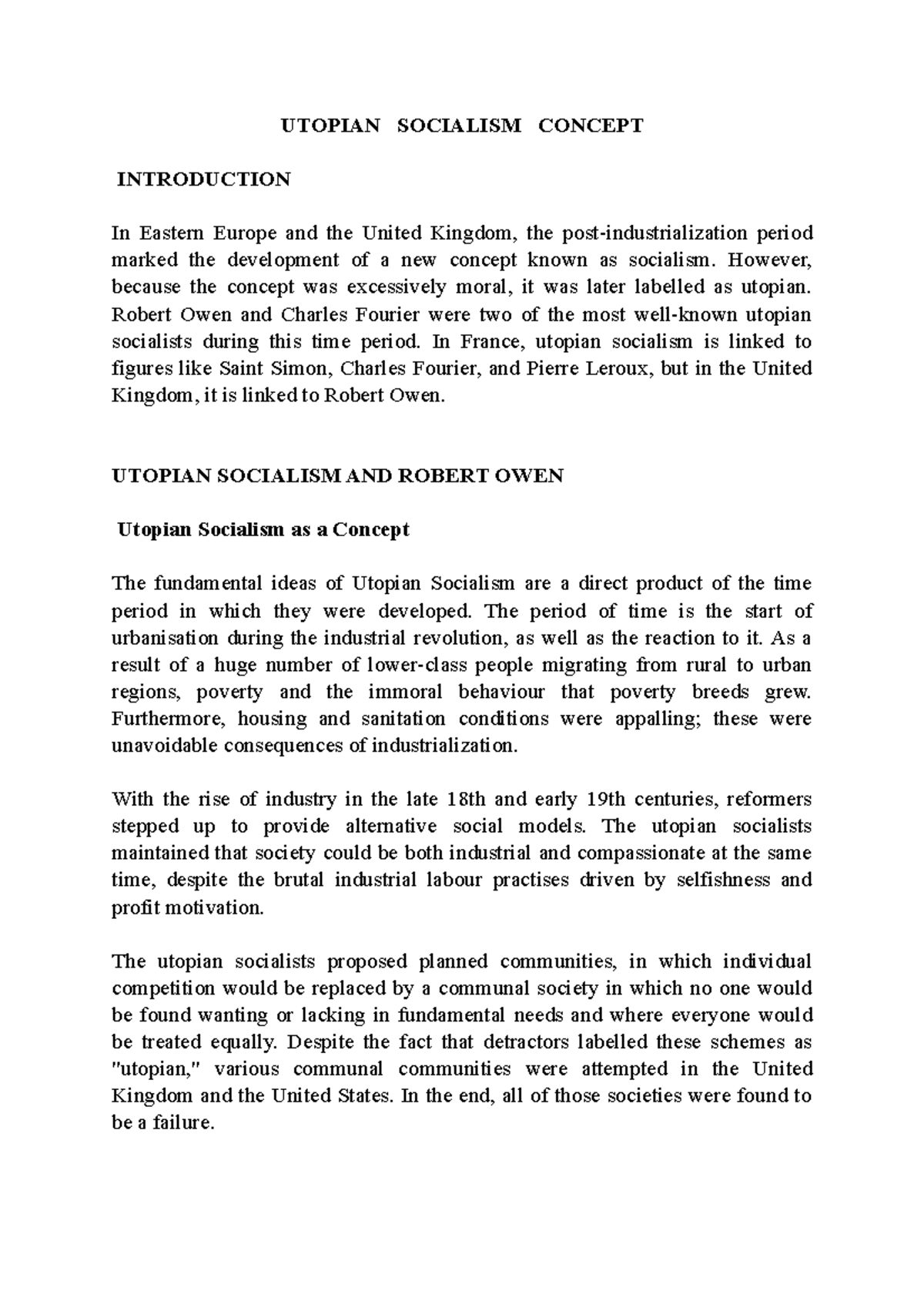 Utopian Socialism Concept UTOPIAN SOCIALISM CONCEPT INTRODUCTION In