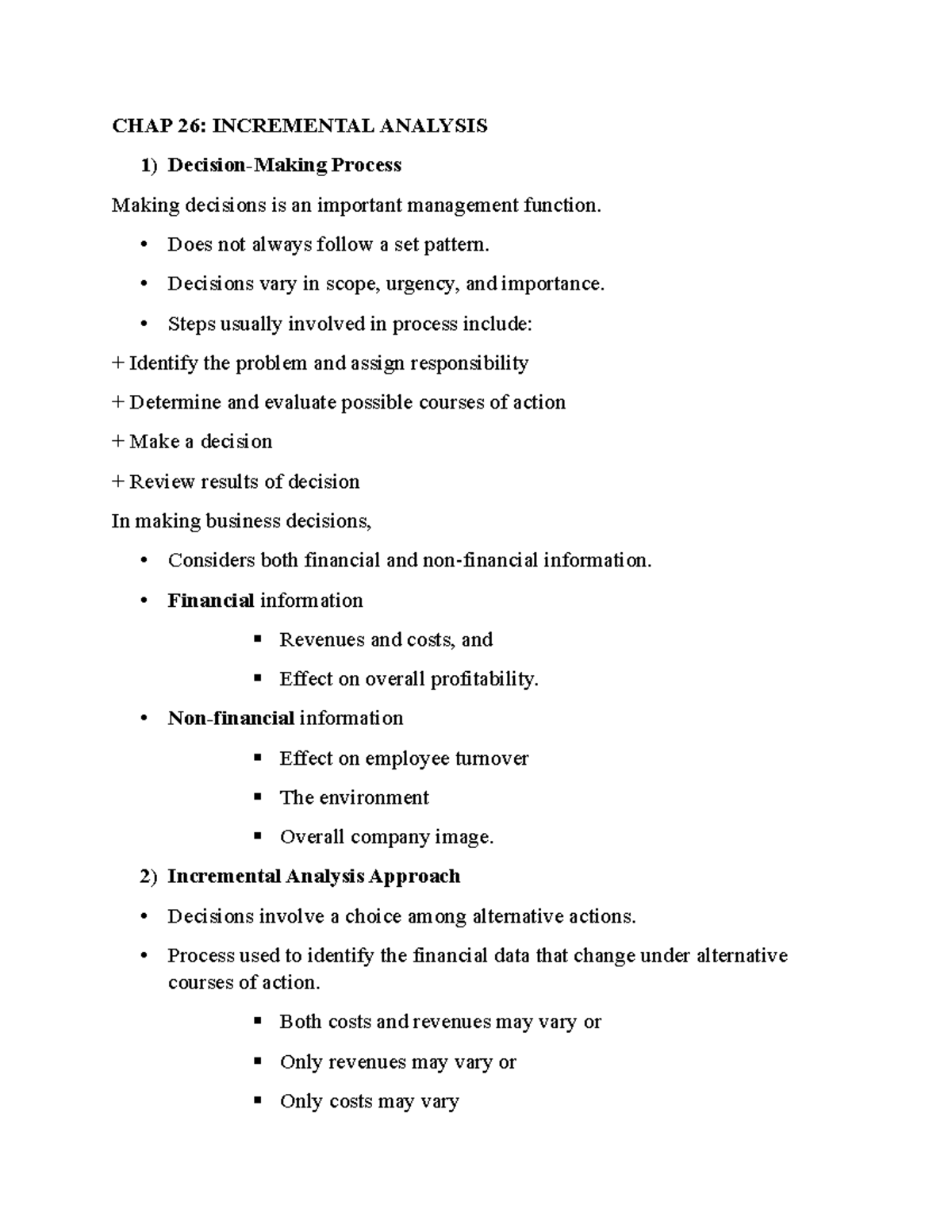CHAP 26 - MA - IU, Lecture note chap 26 - CHAP 26: INCREMENTAL ANALYSIS ...