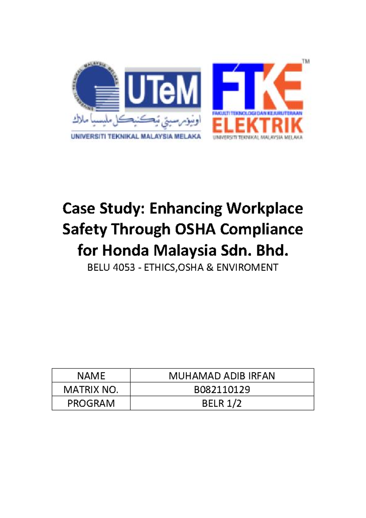 CASE Study OSHA Case Study Enhancing Workplace Safety Through OSHA