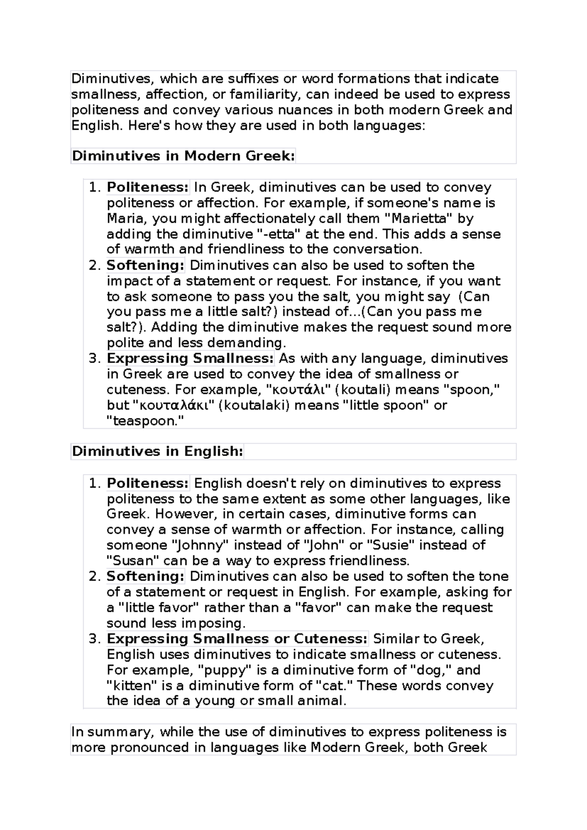 Diminutives - Adequately expressed and explained lecture notes ...