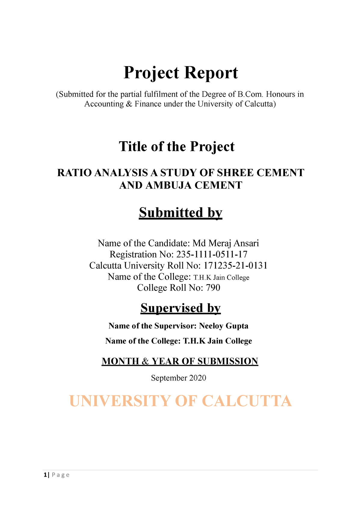 Ratio - Project Report (Submitted For The Partial Fulfilment Of The ...