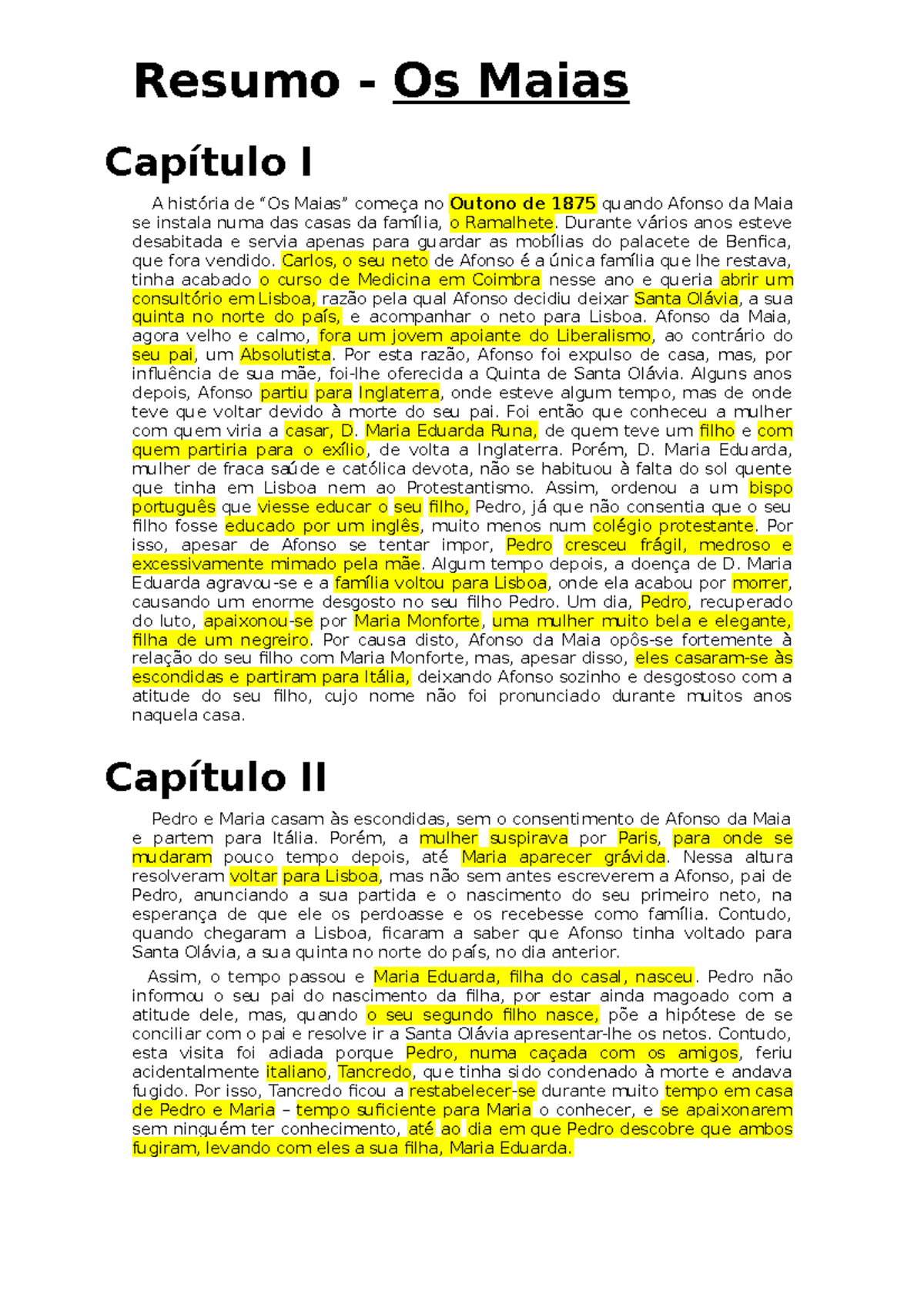 Resumo Os Maias - Olá - Resumo - Os Maias Capítulo I A História De “Os ...