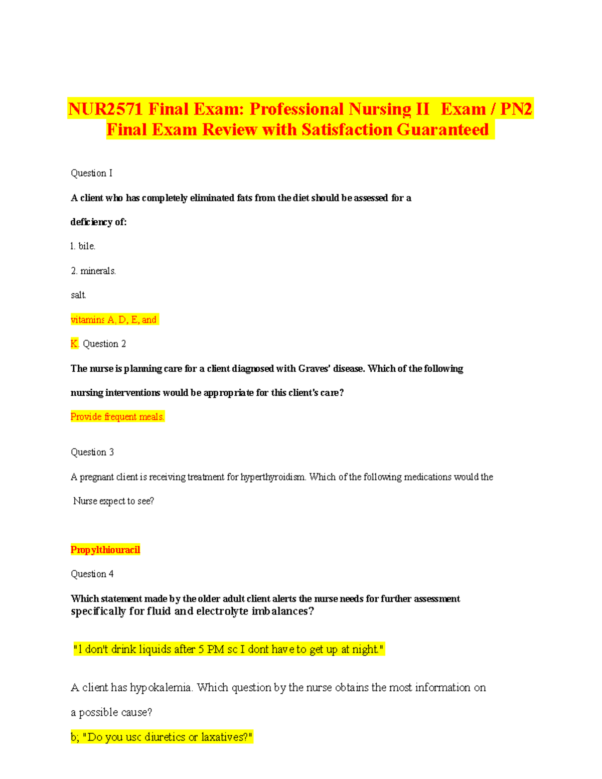 NUR2571 Final Exam Professional Nursing II Final Exam PN2 Final Exam ...