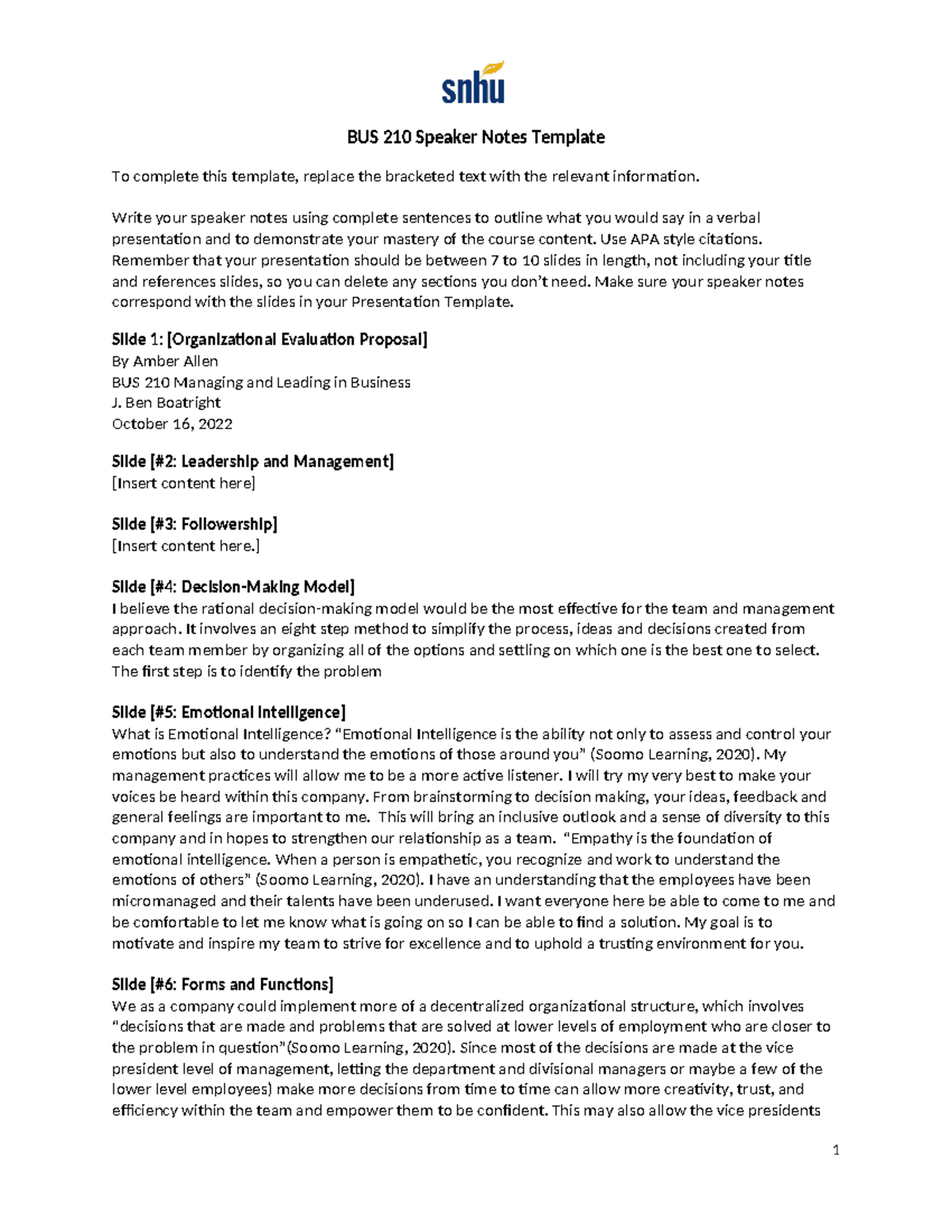 BUS 210 Speaker Notes Template - BUS 210 Speaker Notes Template To ...