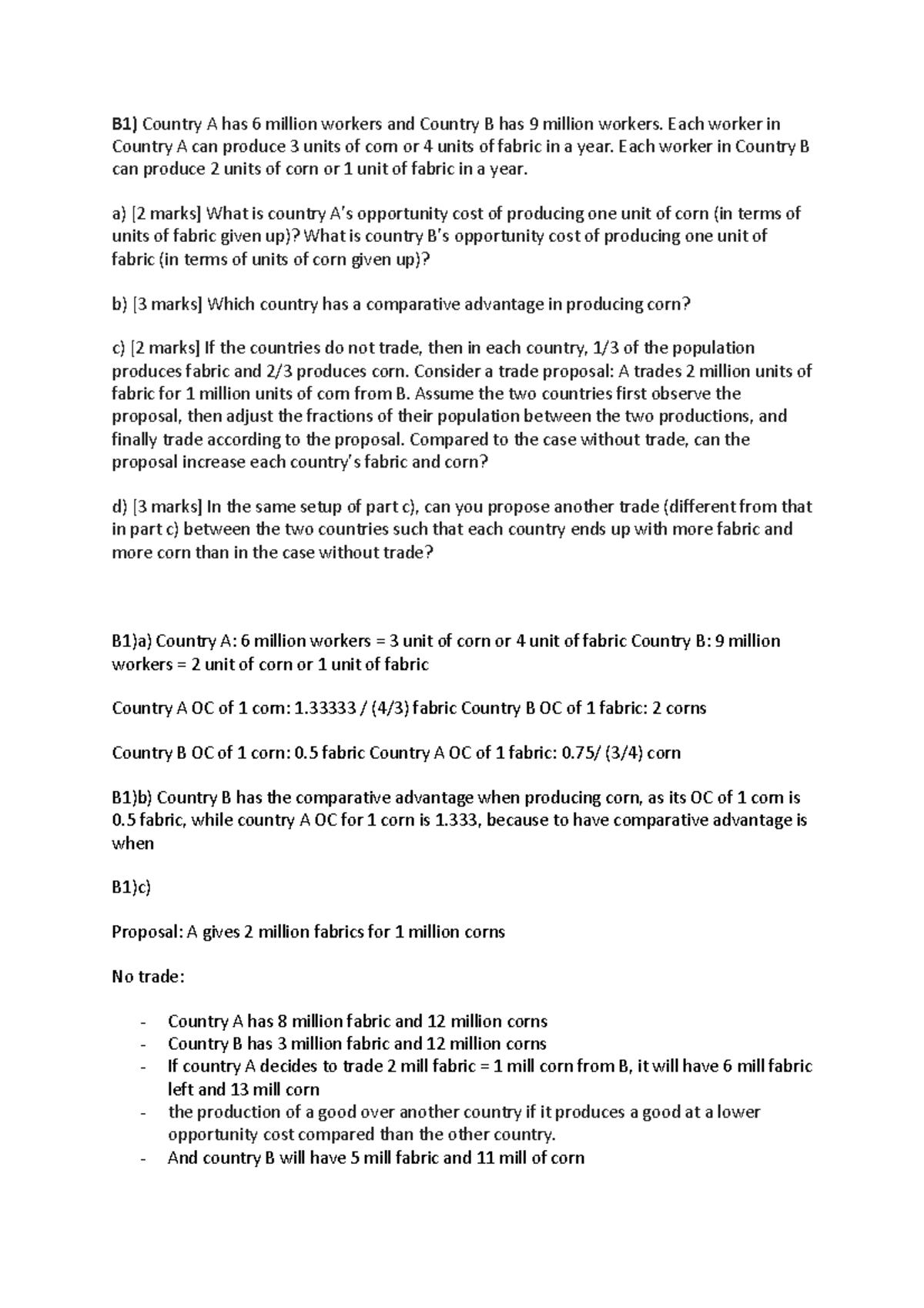 Micro Exam Practice 2022 - B1) Country A Has 6 Million Workers And ...