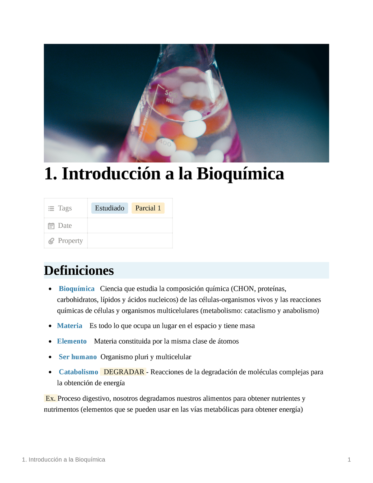 1 Resumen Sobre Términos Generales De La Bioquímica 1 Introducción